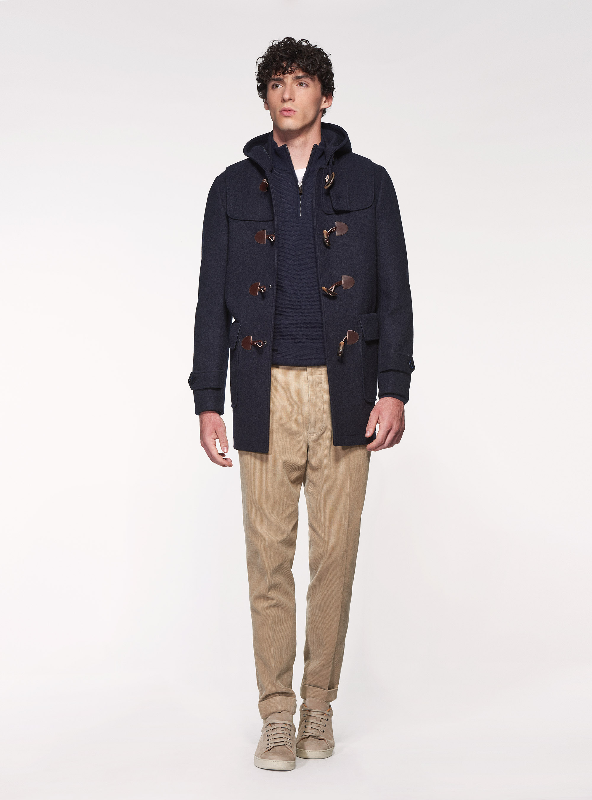 Maglia mezza zip in cotone cashmere punto riso, BLU NAVY