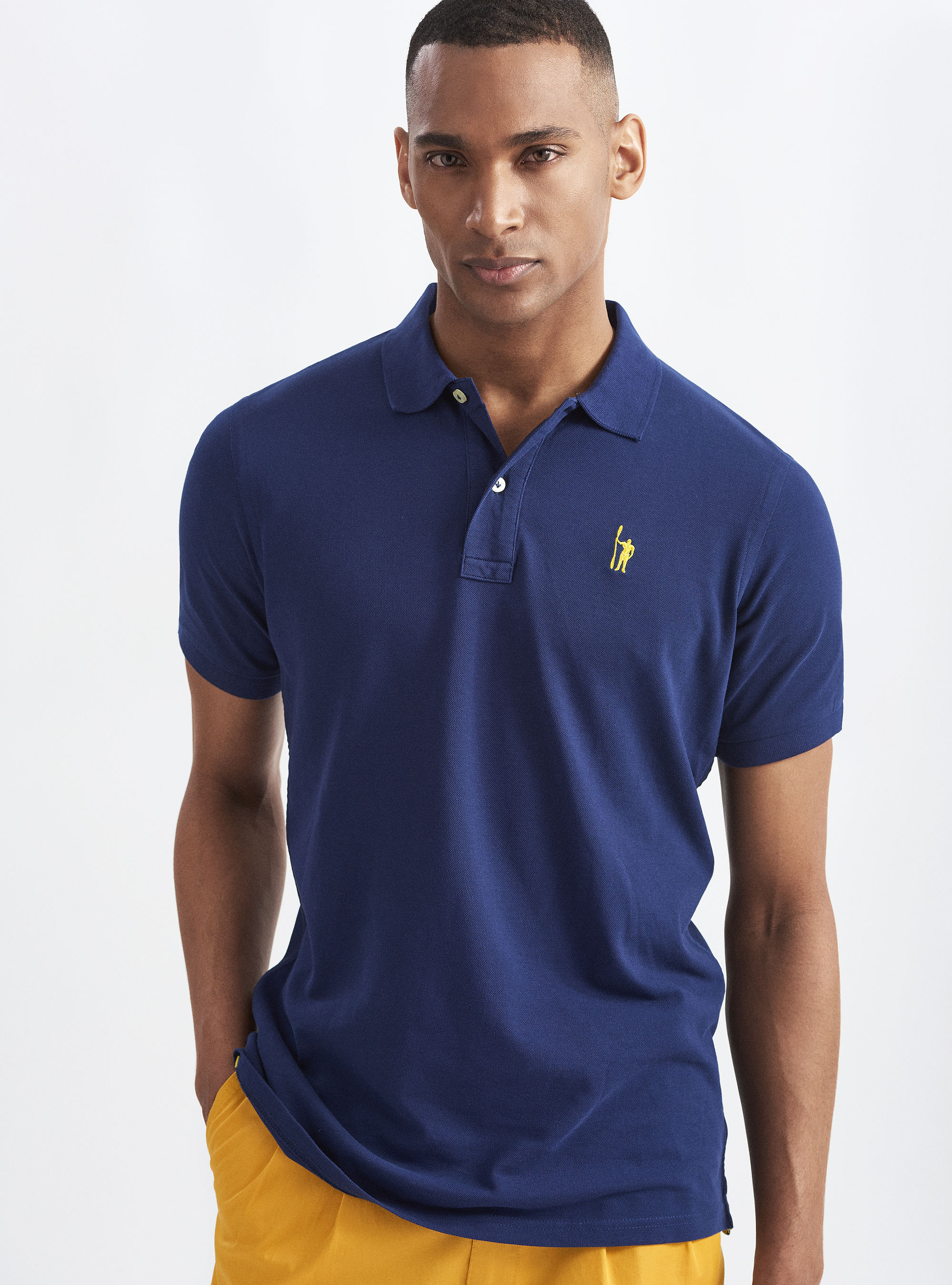 Classic cotton pique polo with embroidery, BLUE