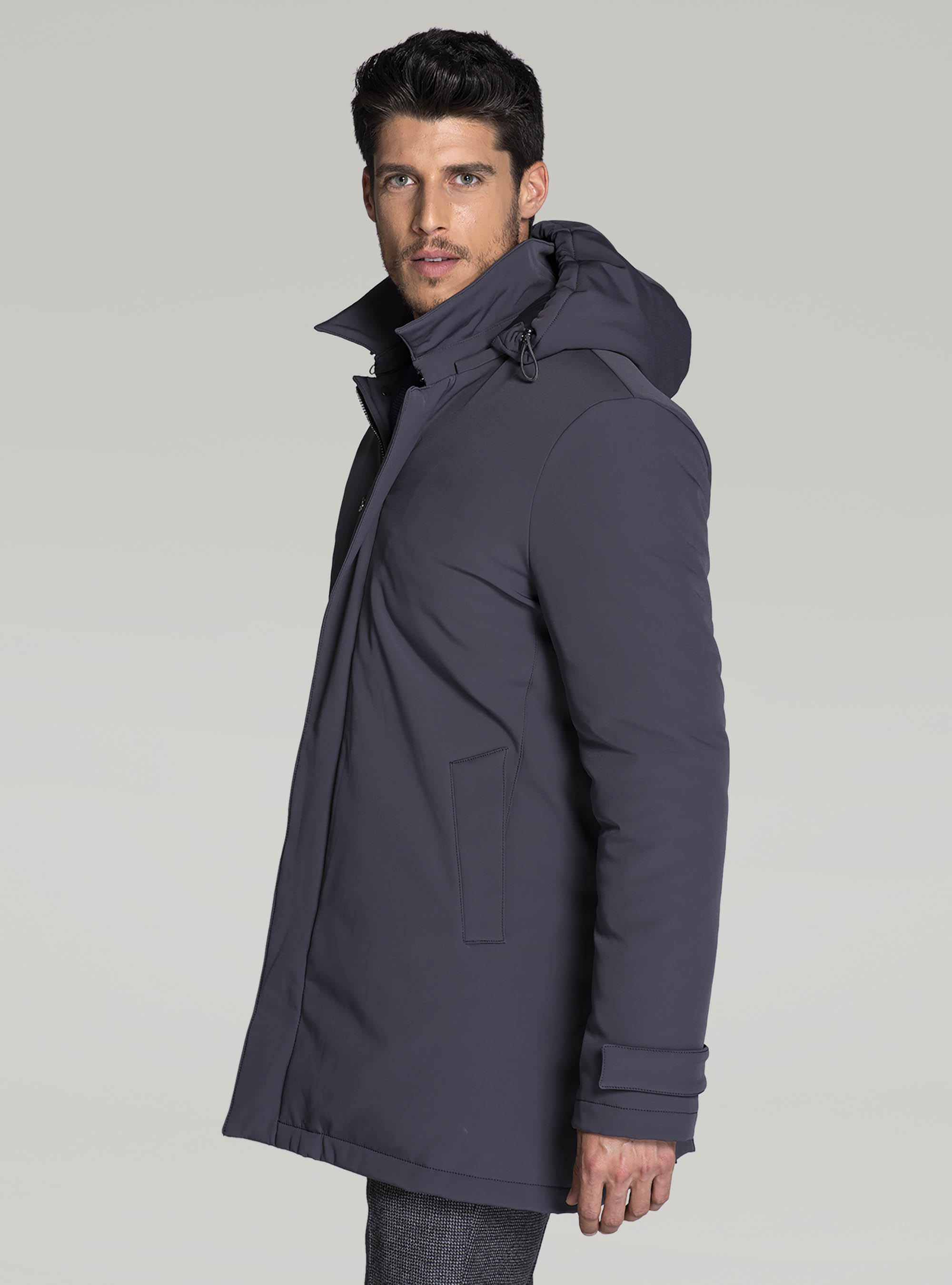 Giubbotto tecnico con cappuccio, GRIGIO CHIARO MELANGE