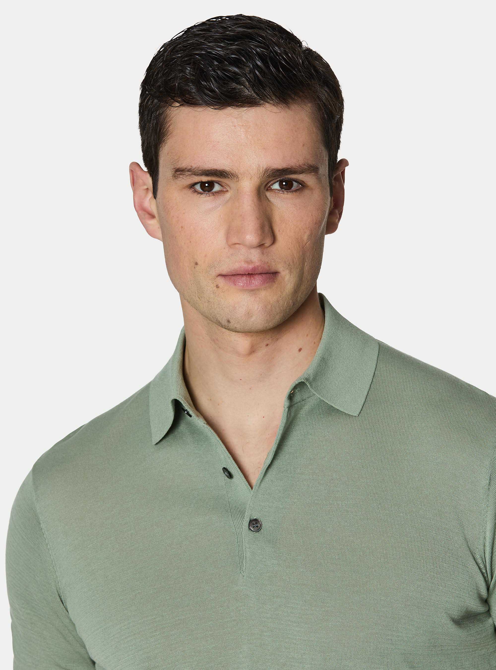 Cotton and silk polo shirt, SALVIA 0602C