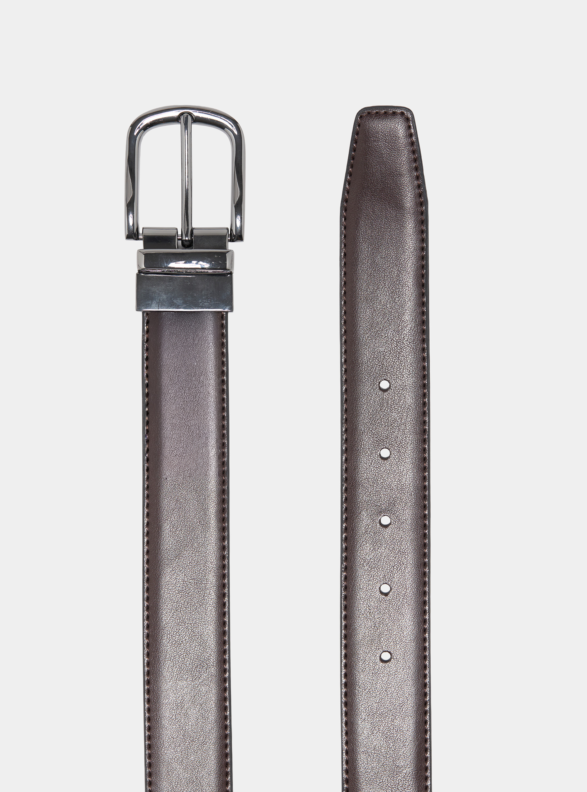 Reversible leather and suede belt, BROWN