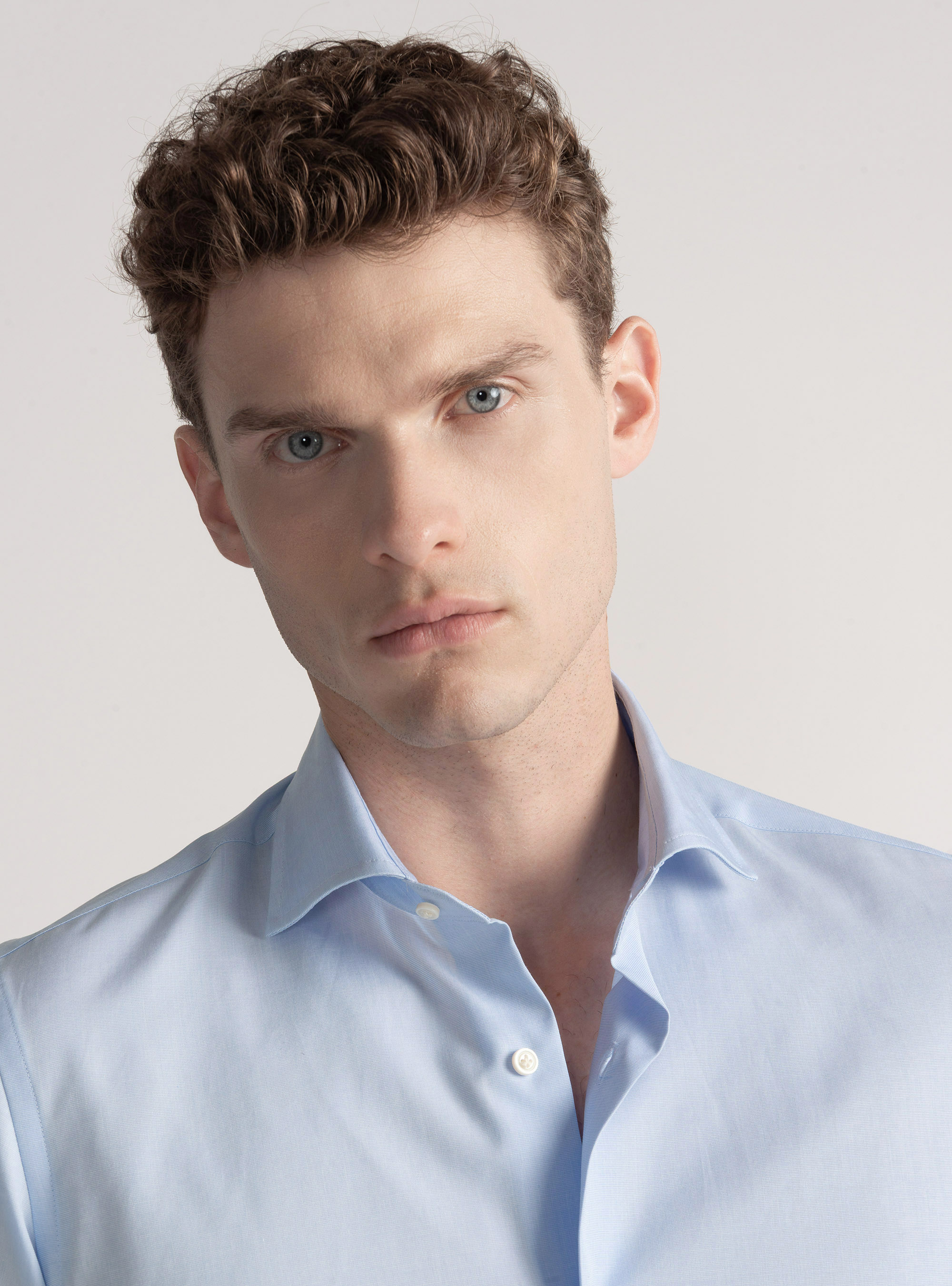 Camicia in cotone fil a fil, AZZURRO