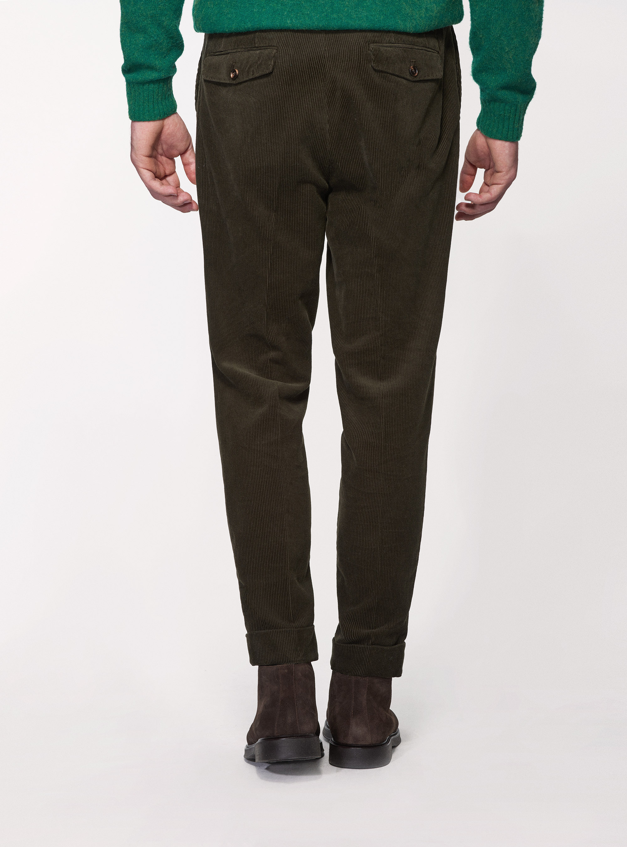 Pantalones de terciopelo de algod&oacute;n con correa lateral, VERDE