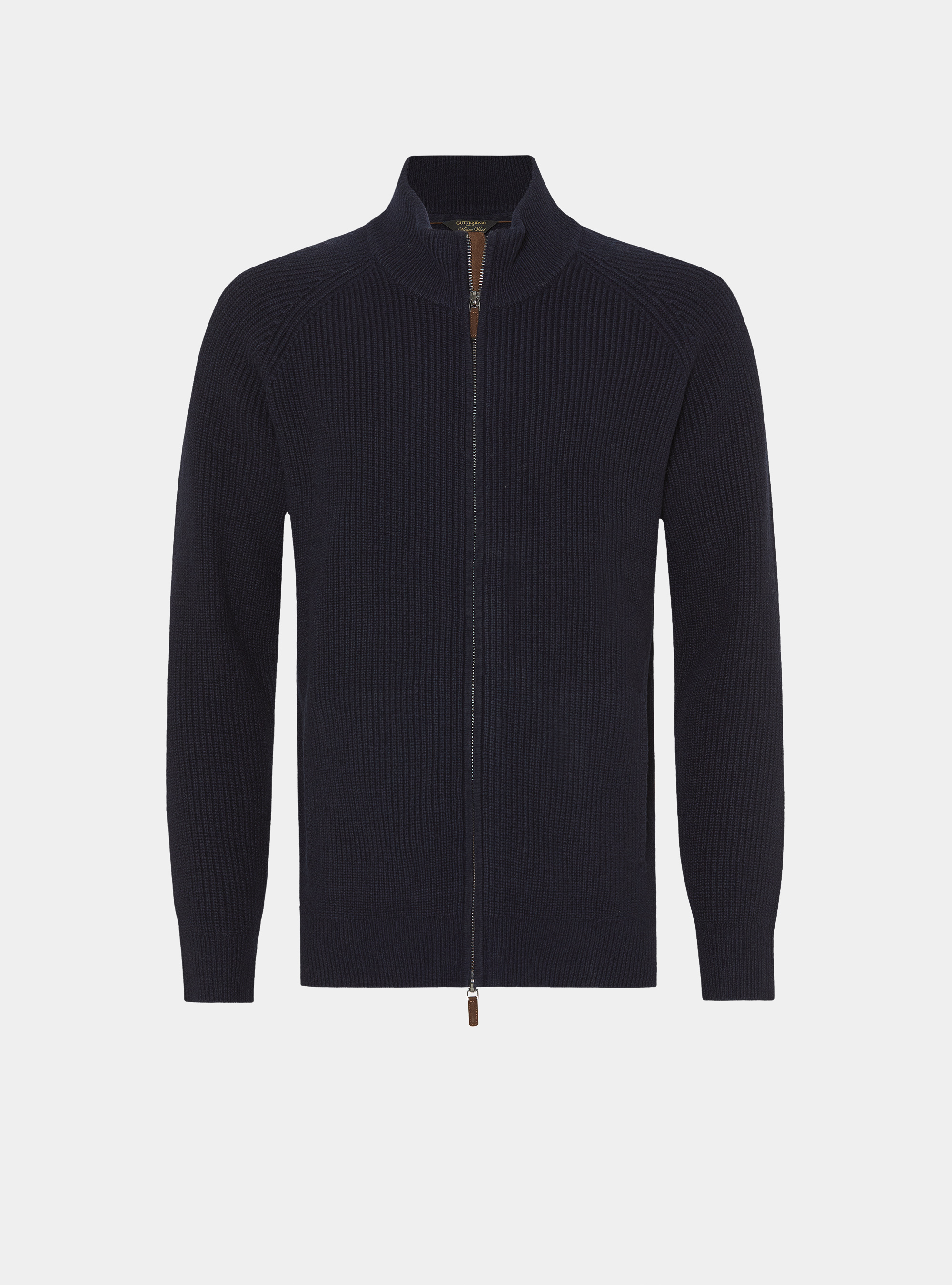 Cardigan con zip in maglia raglan in lana merino, BLU NAVY