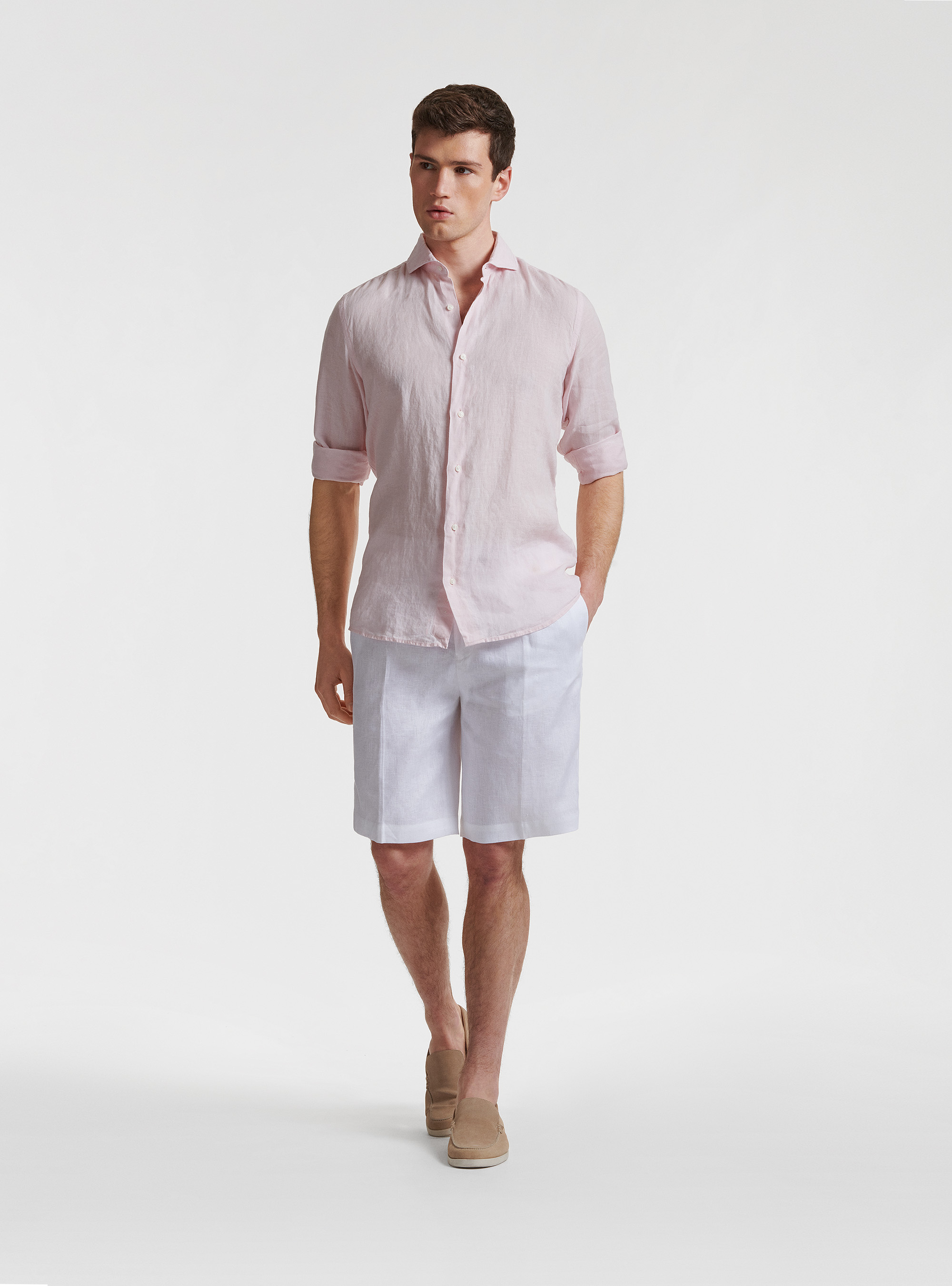 Chemise &agrave; col fran&ccedil;ais en pur lin, ROSE