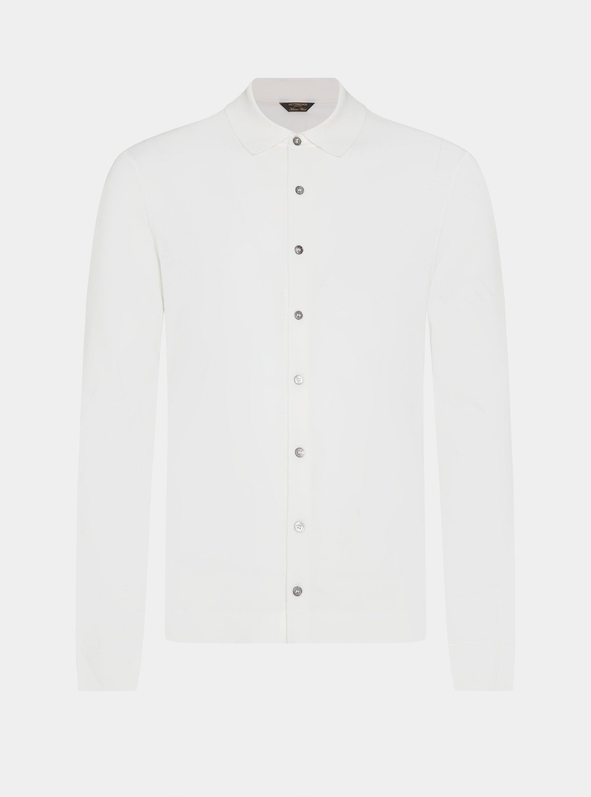 Polo camicia in maglia lana merino extrafine, BIANCO