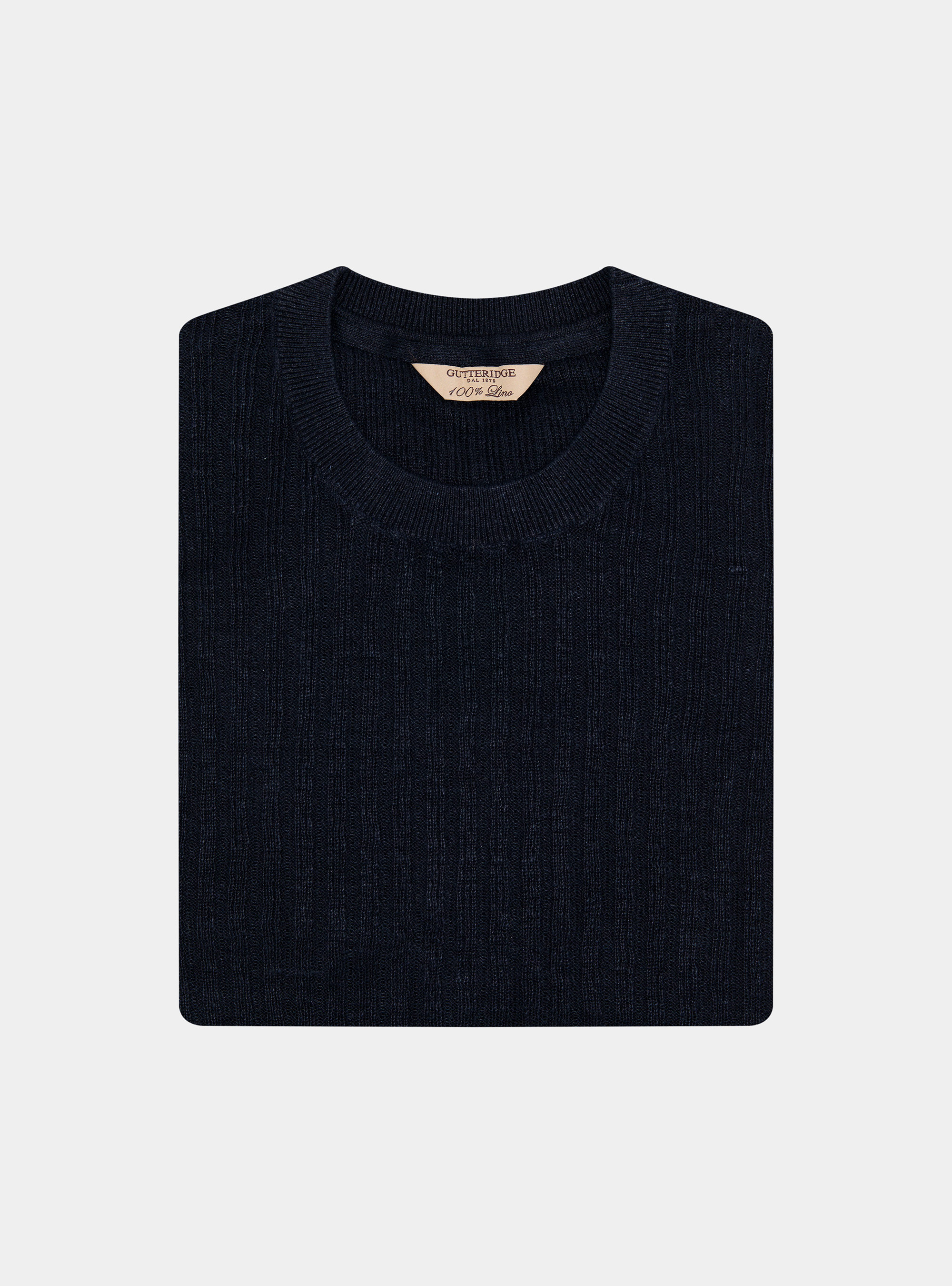 Maglia girocollo a costine in puro lino, BLU NAVY