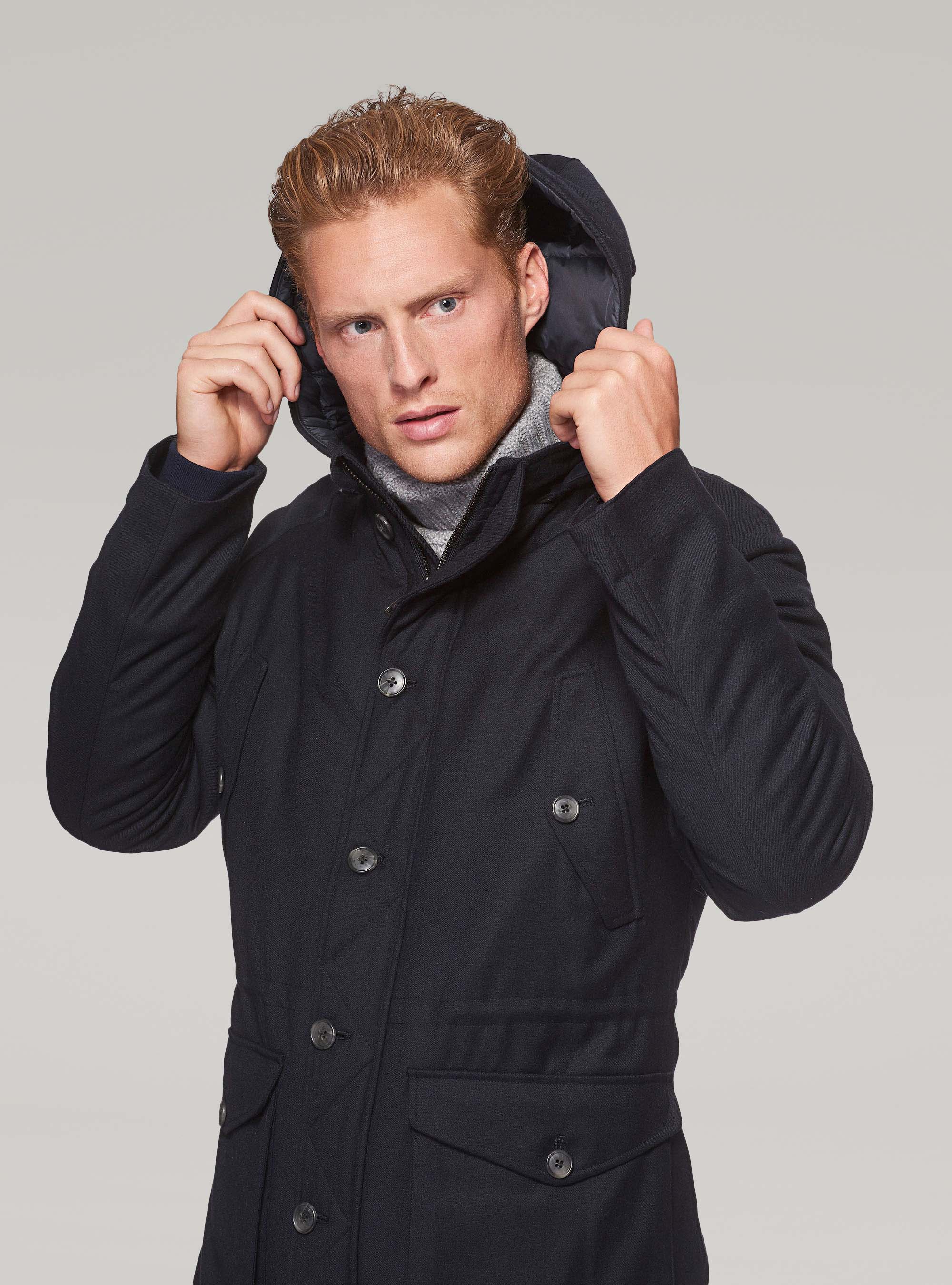Padded wool jacket, NAVY BLUE