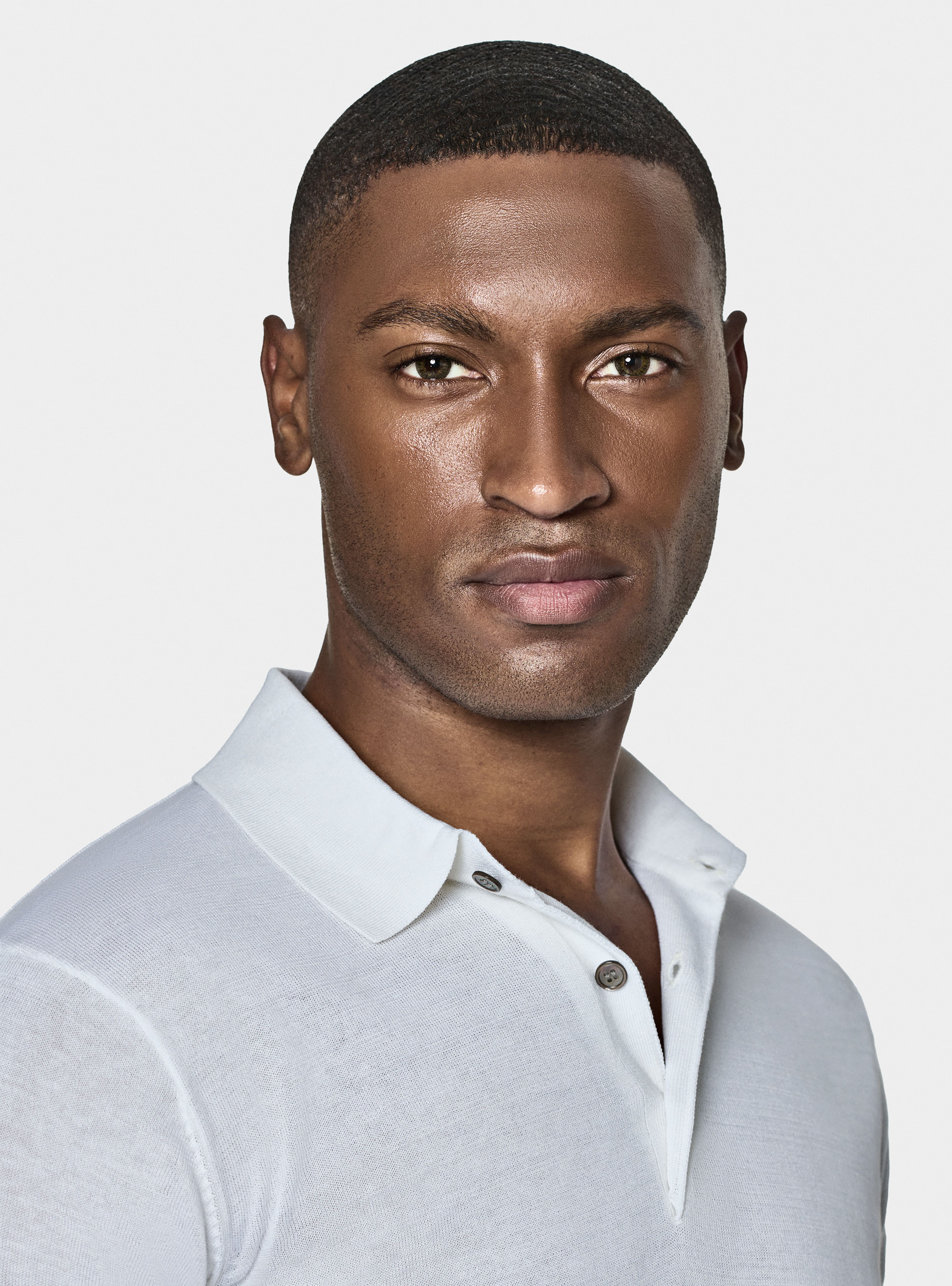 Maglia a polo in cotone e seta, BIANCO