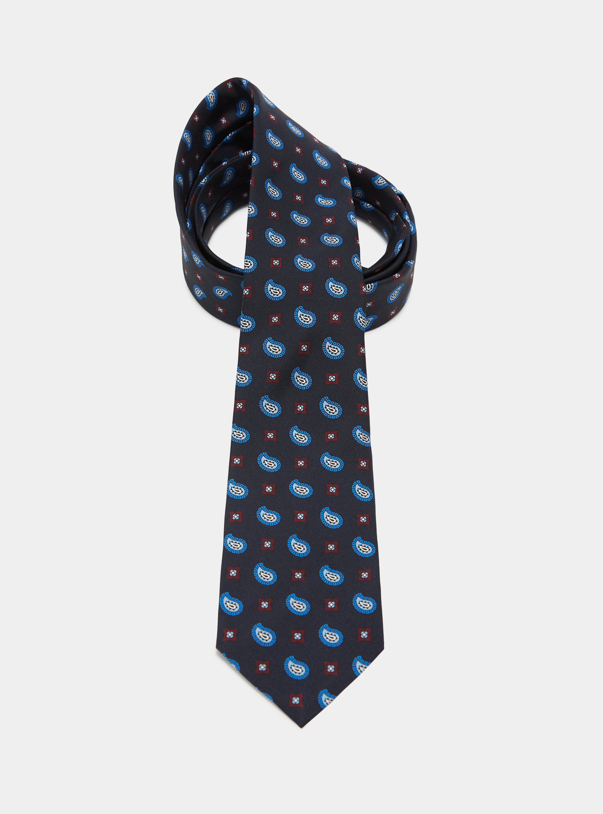 Paisley pattern silk tie, NAVY BLUE