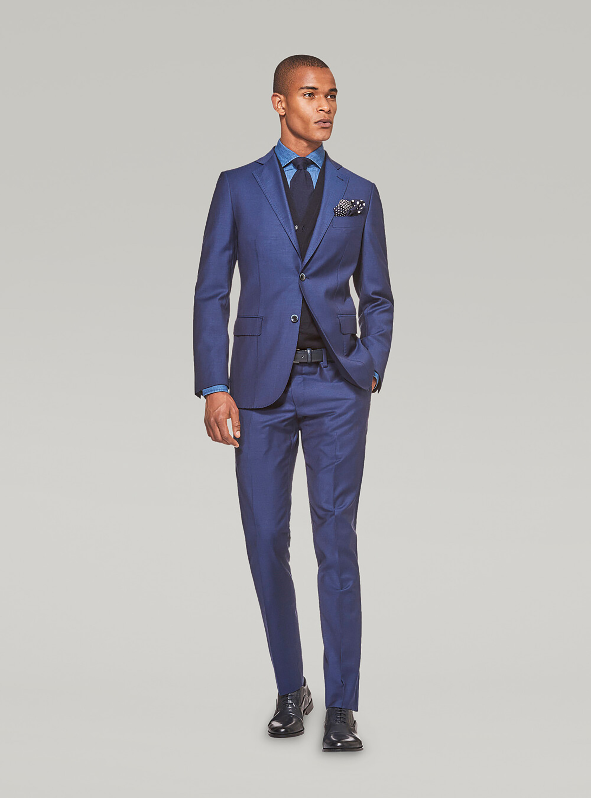 Basalt blue suit in pure wool, 