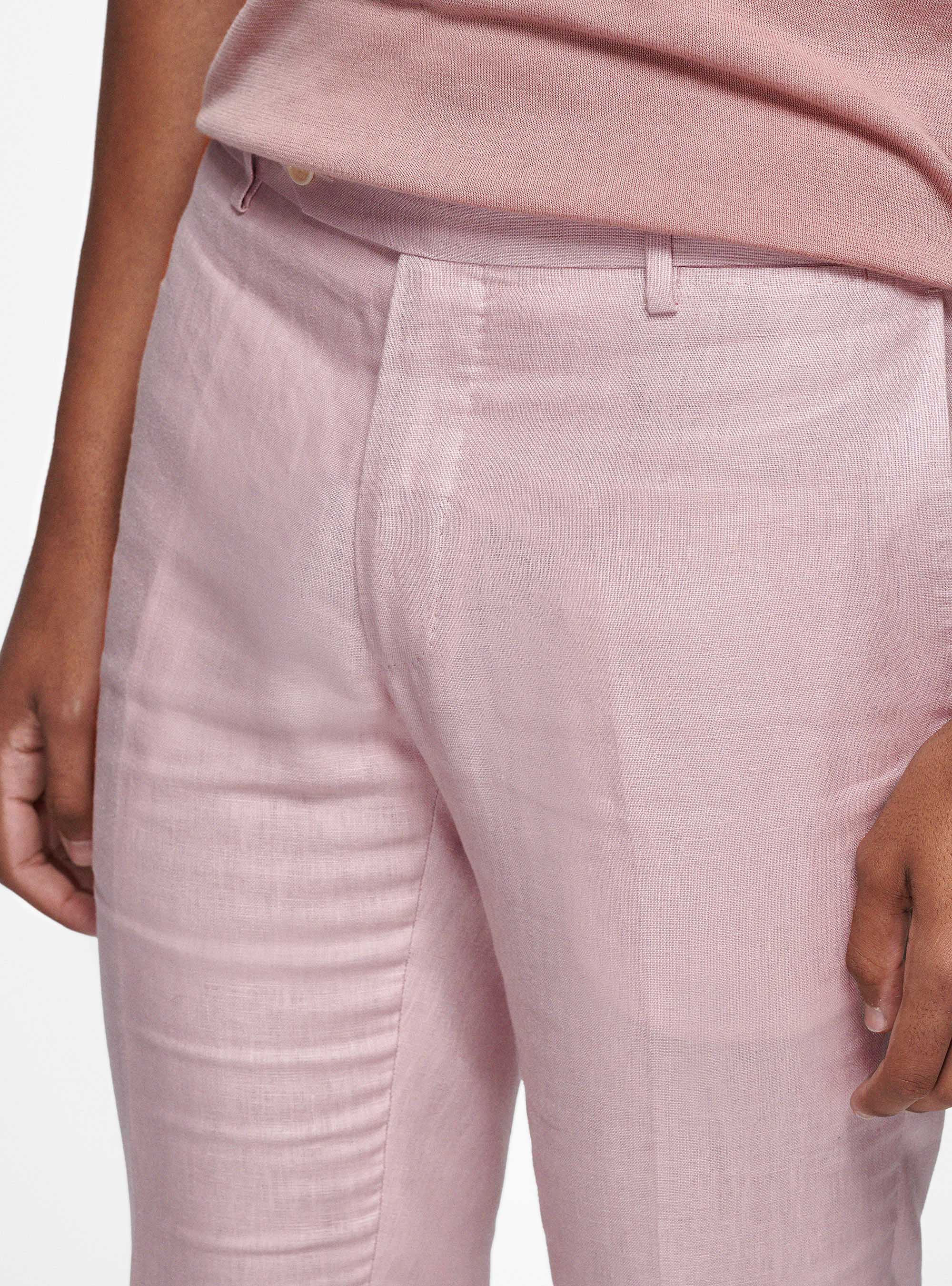 Pantaloni in puro lino, 0441C ROSA SCURO