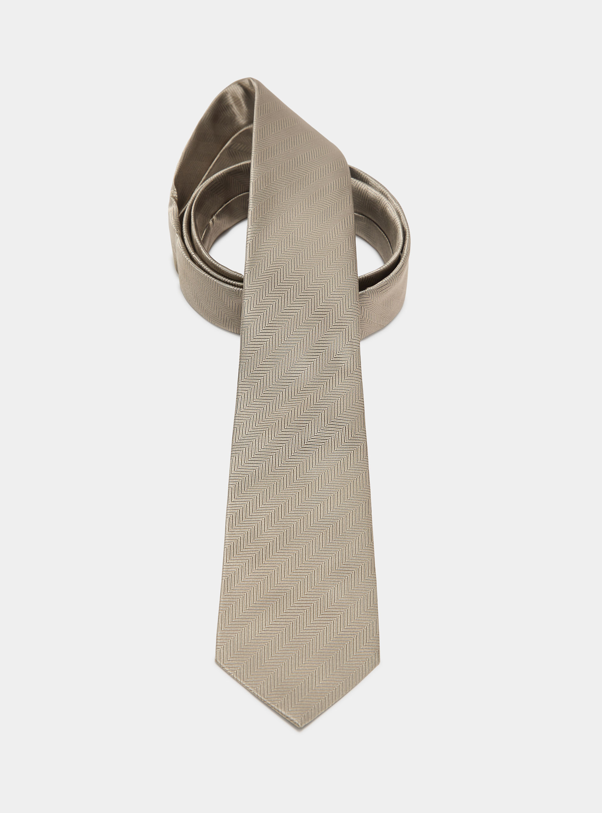 Herringbone silk tie, ECRU