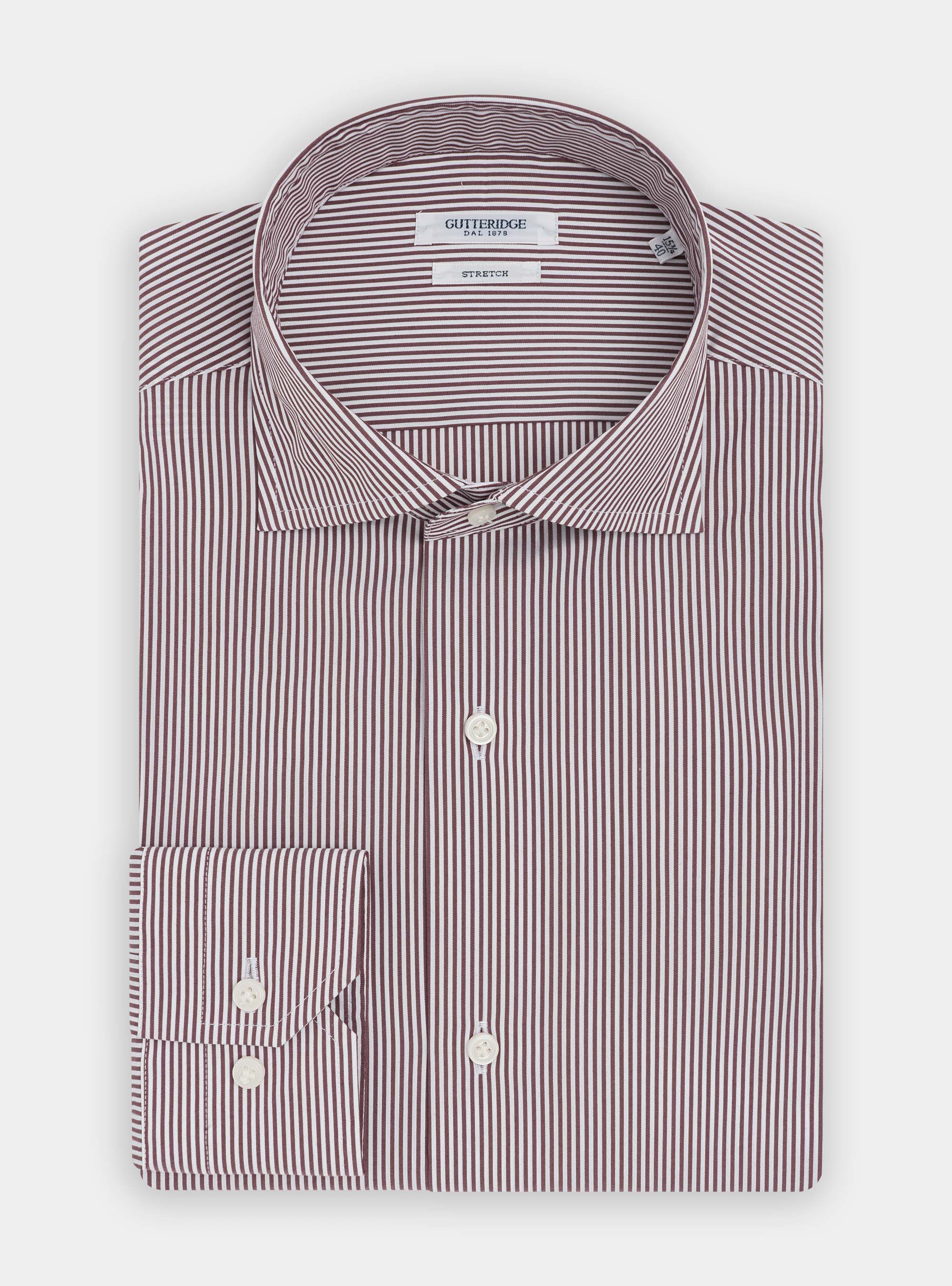 Camicia in popeline stretch rigato, BORDEAUX