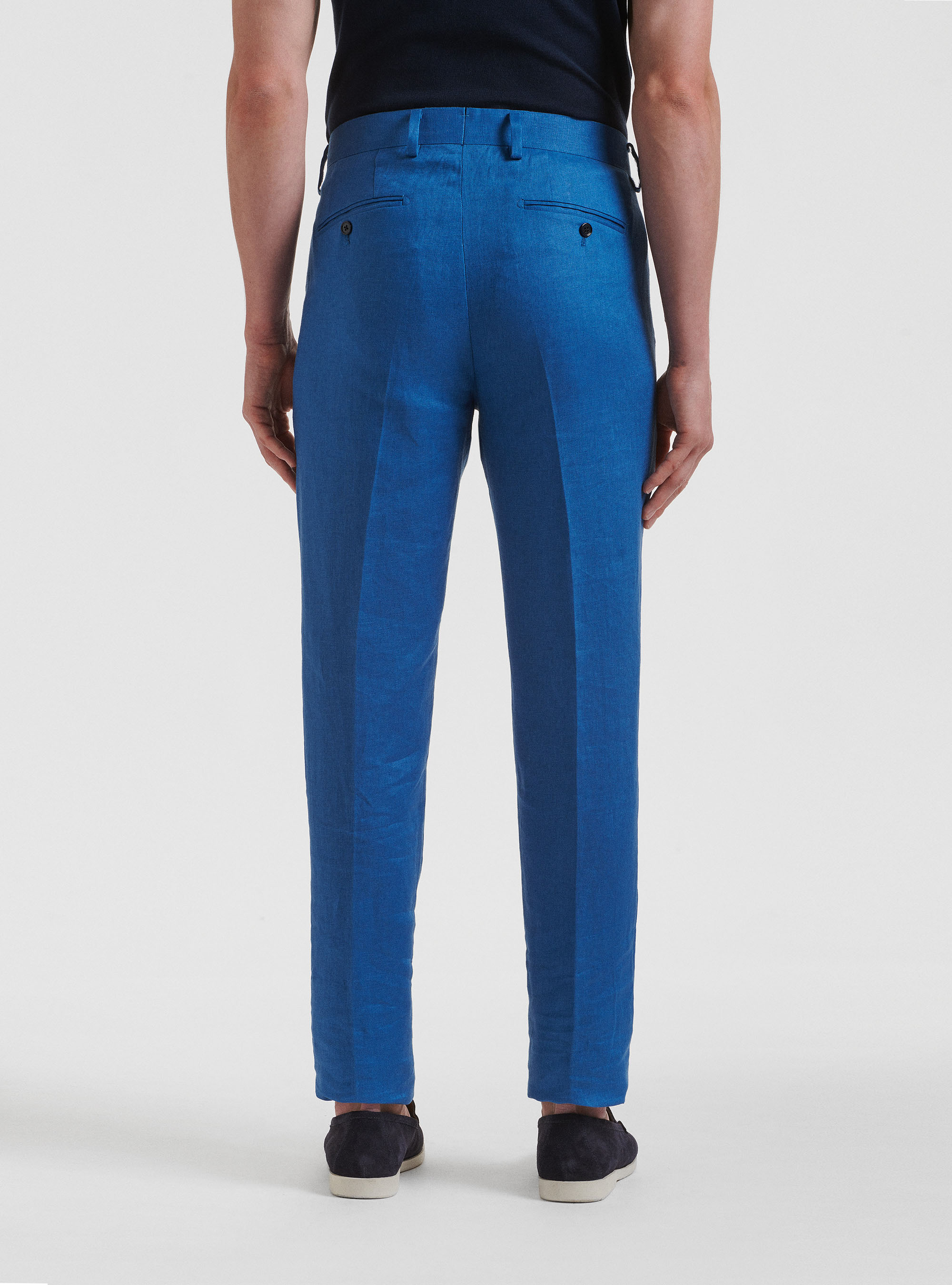 Pantaloni per abito in puro lino, 0226C CERULEO