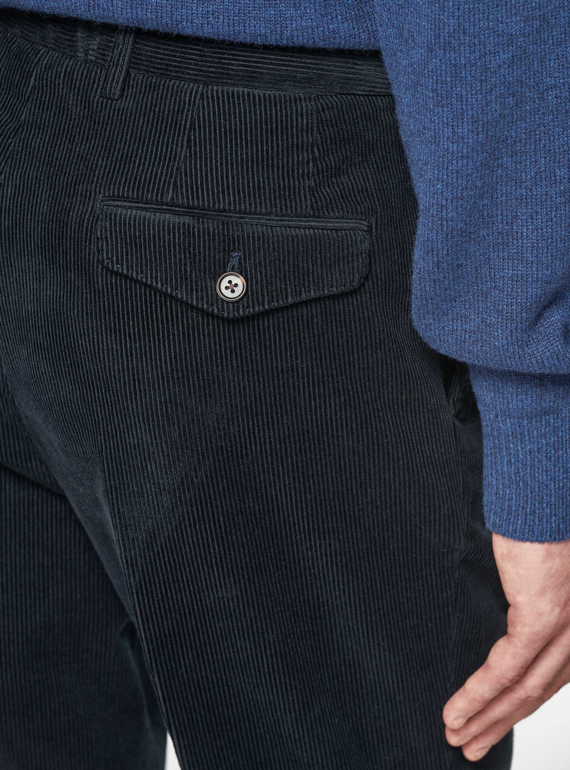 Corduroy trousers with elasticated waistband, NAVY BLUE