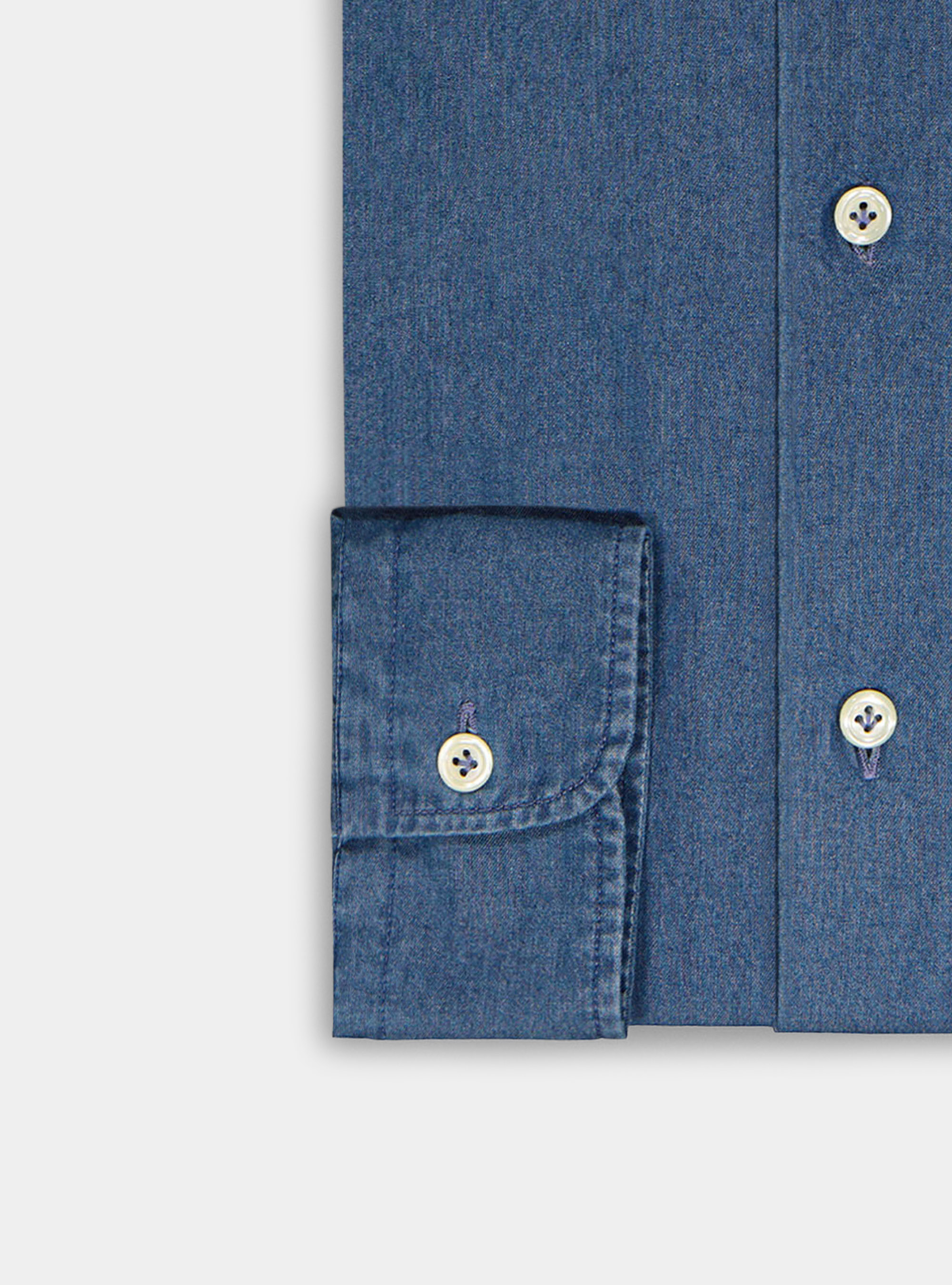 Camisa cuello franc&eacute;s denim, AZUL MARINO