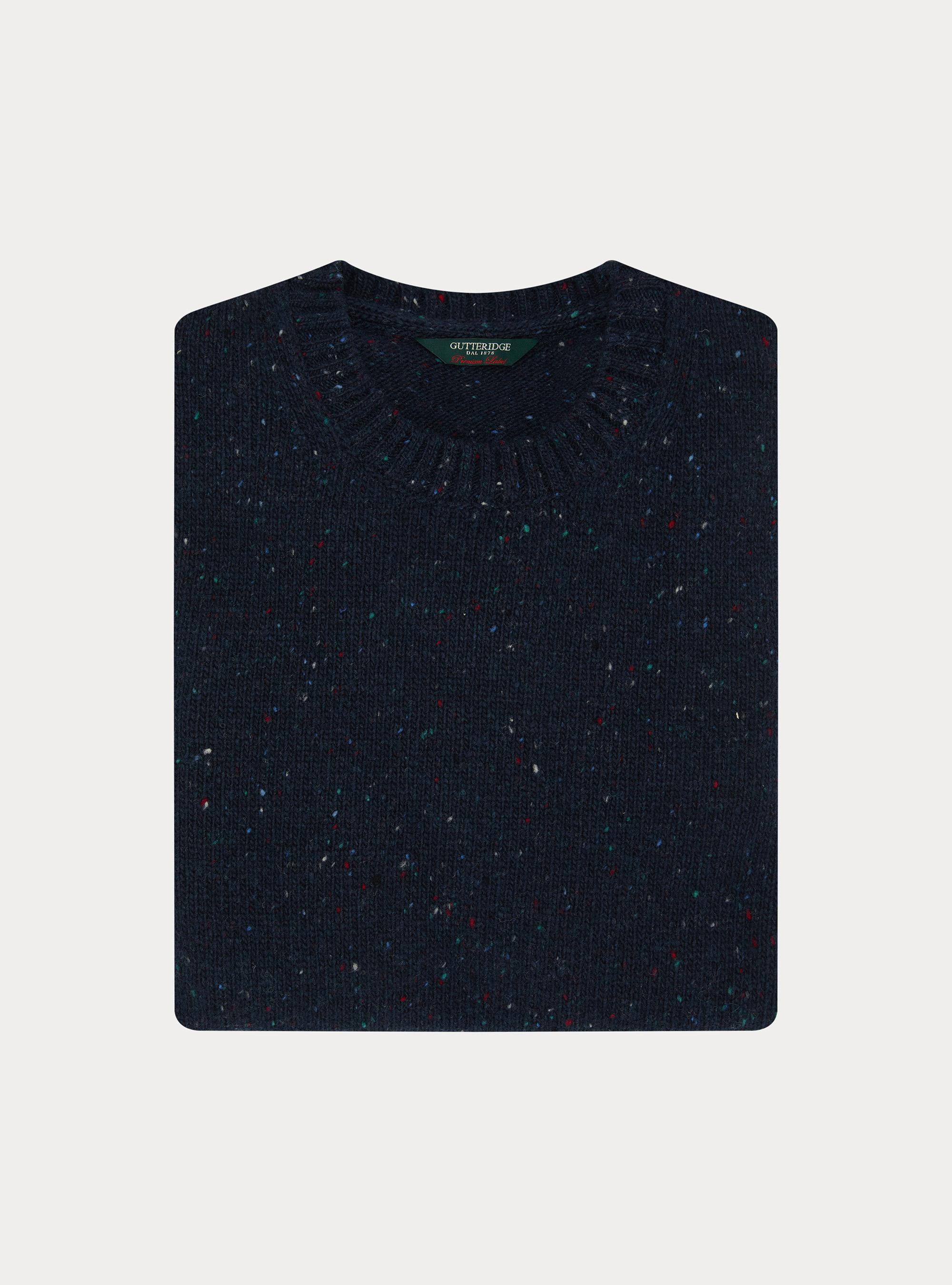 Donegal-style merino wool blend crewneck sweater, NAVY BLUE