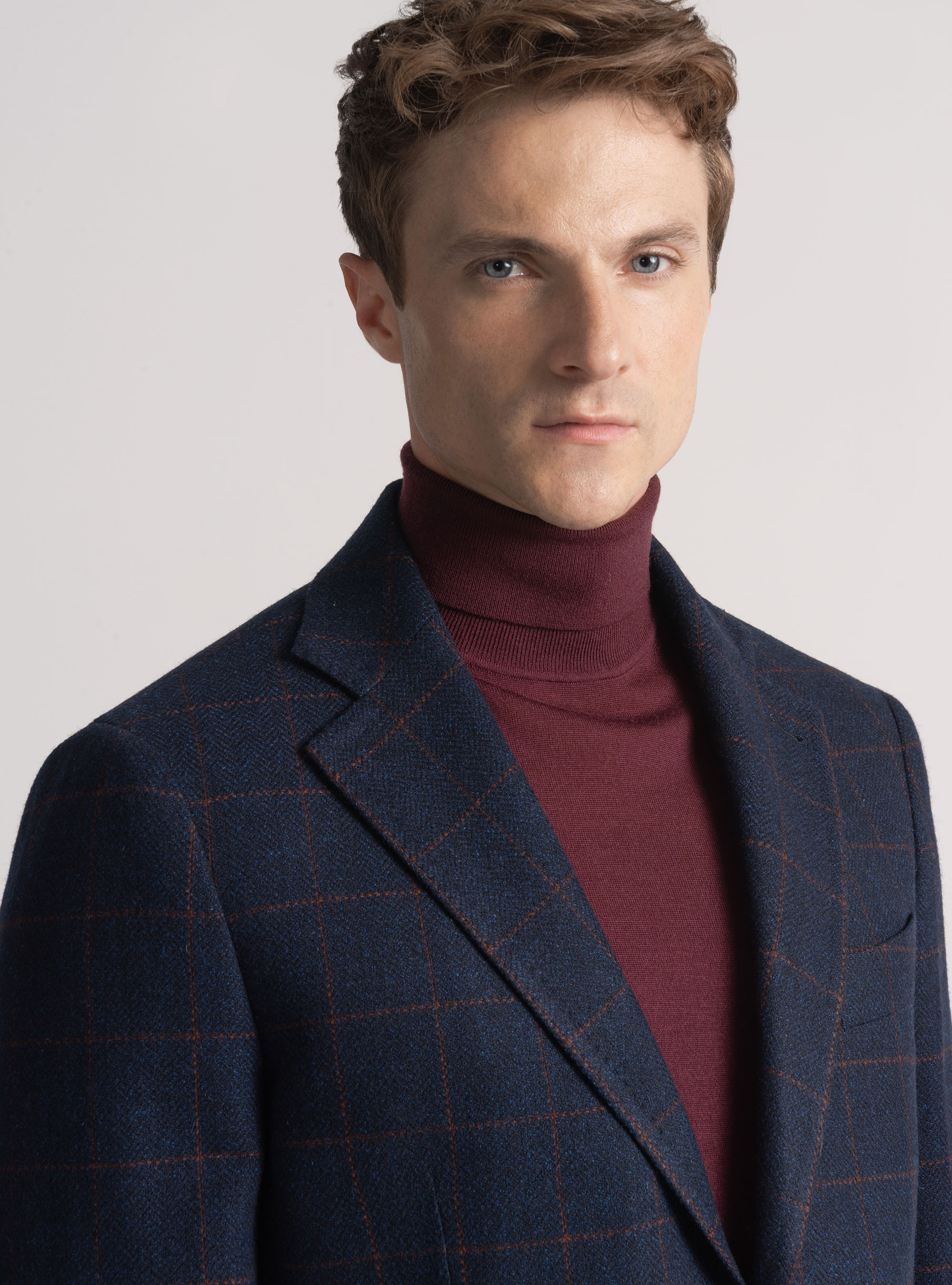 Giacca a quadri  in lana cashmere, BLU NAVY