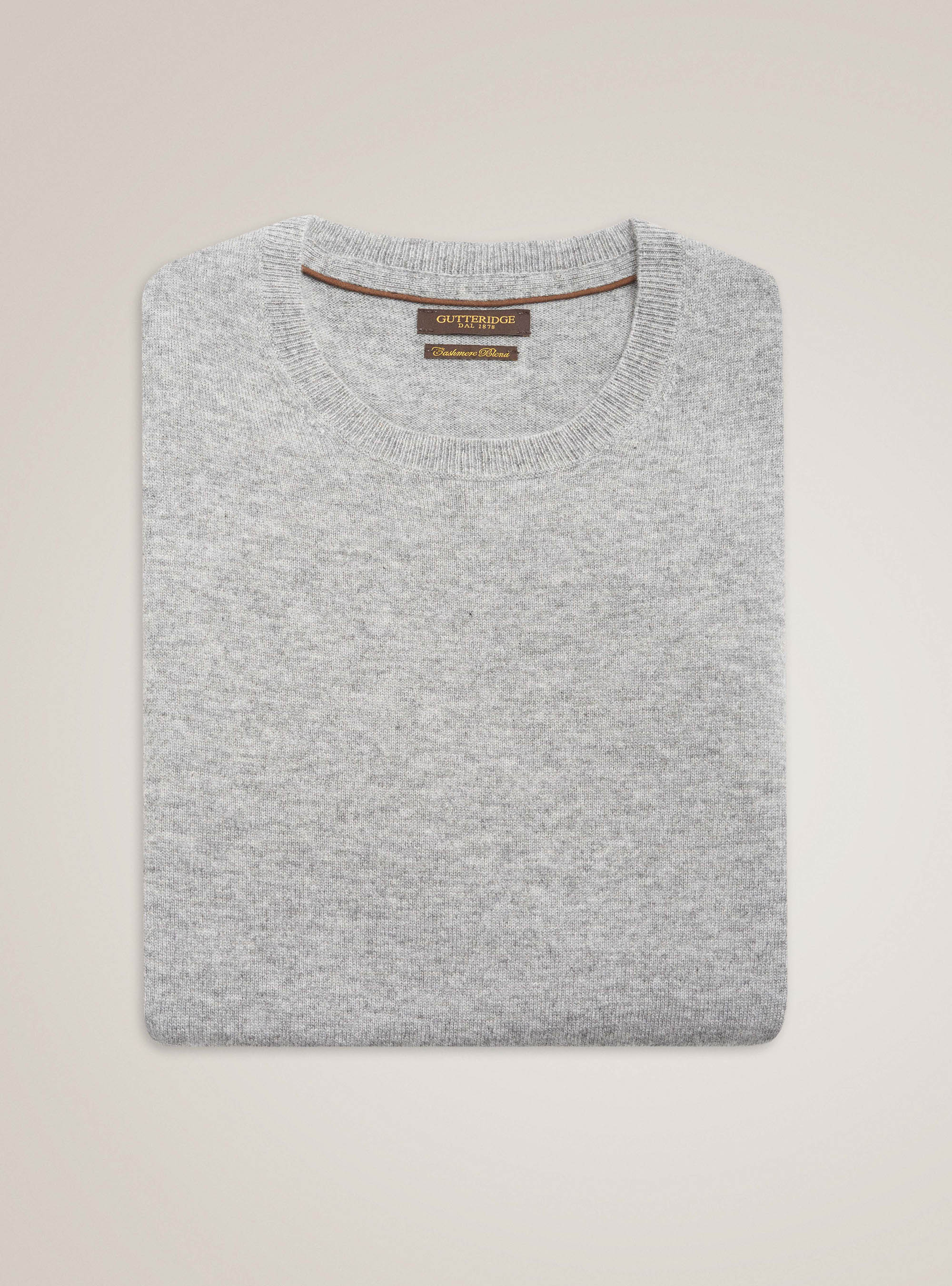 Maglia girocollo in lana lambswool e cashmere, GRIGIO CHIARO MELANGE
