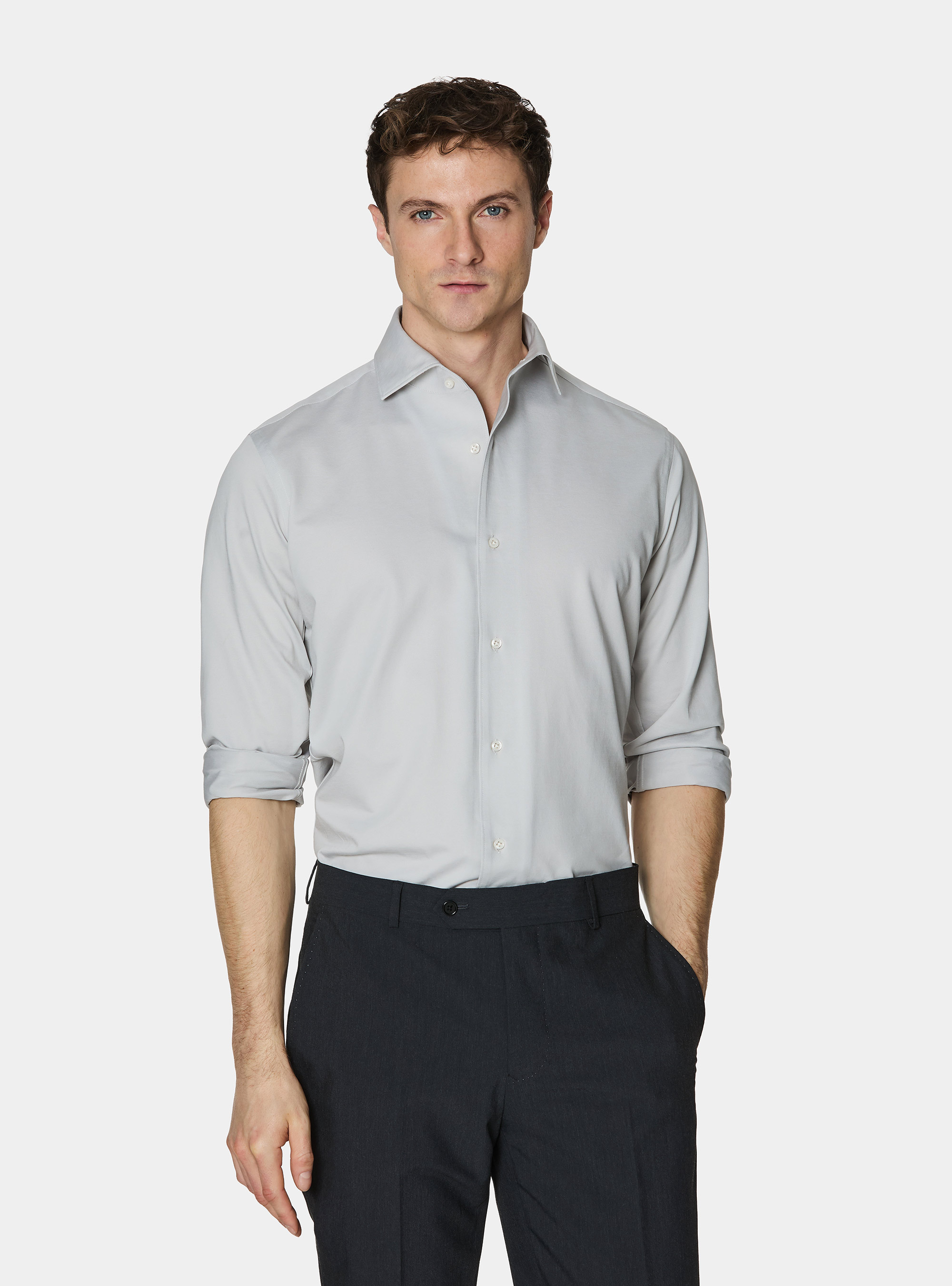 Camicia in jersey misto cotone paramontura, PERLA 0178C