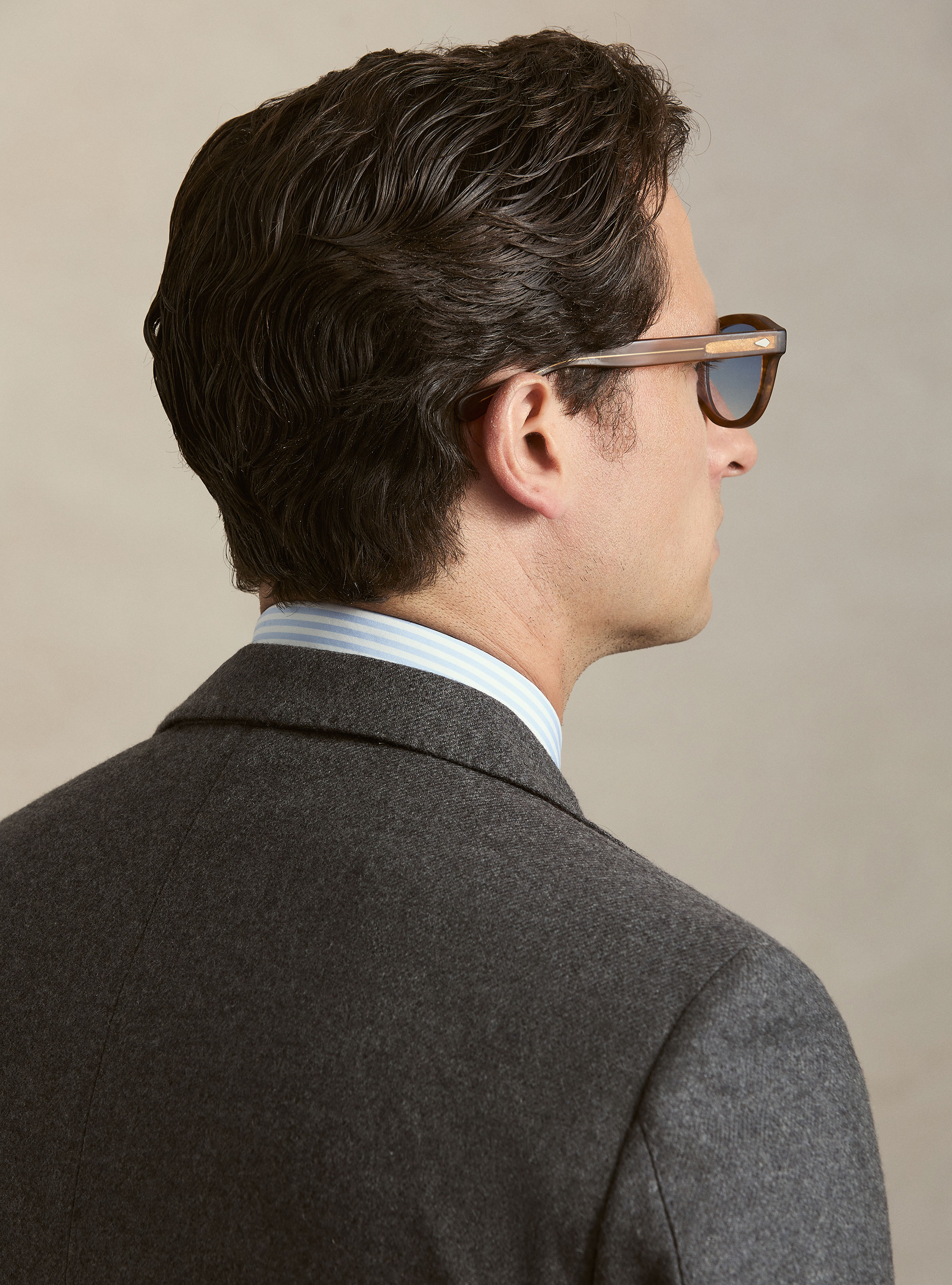 Wool blend flannel blazer, ASPHALT GREY