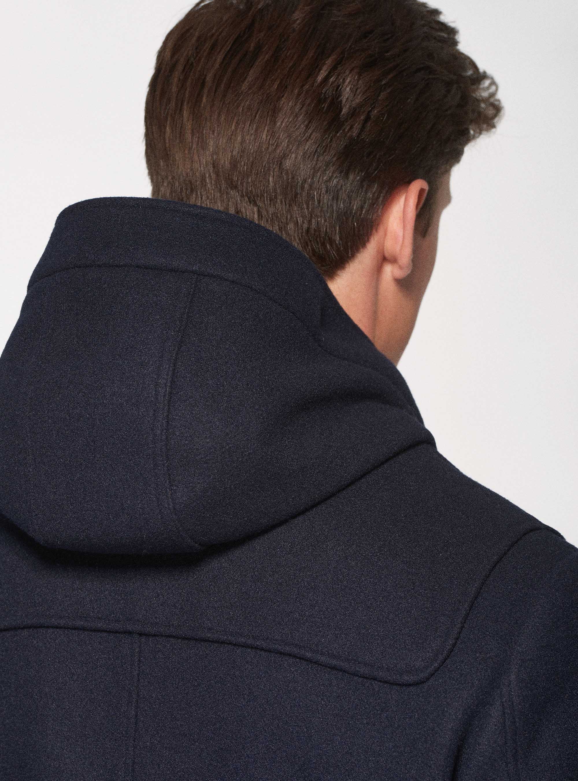 Abrigo de lana con capucha, AZUL MARINO