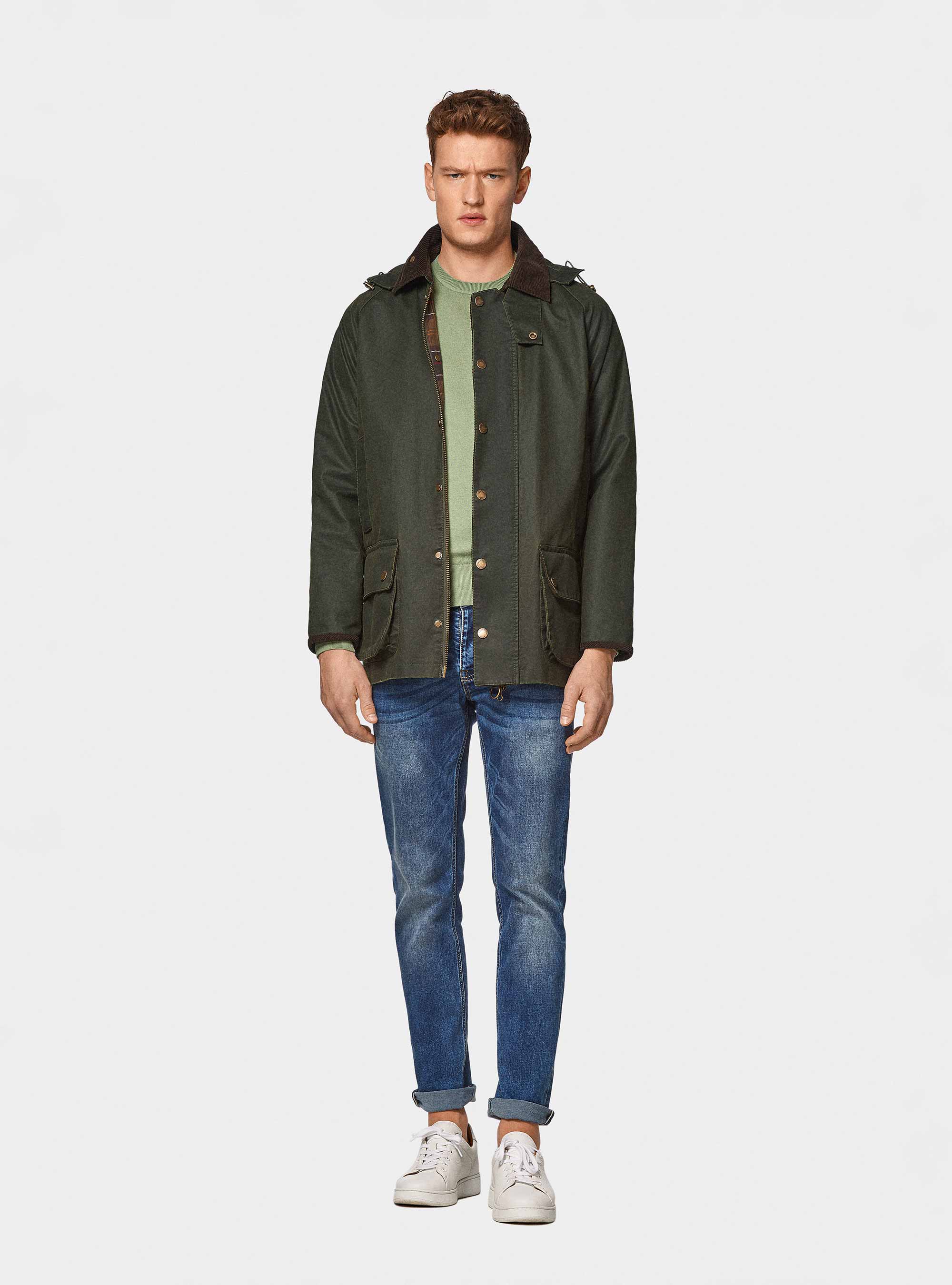 Chaqueta encerada en mezcla de algodón, VERDE