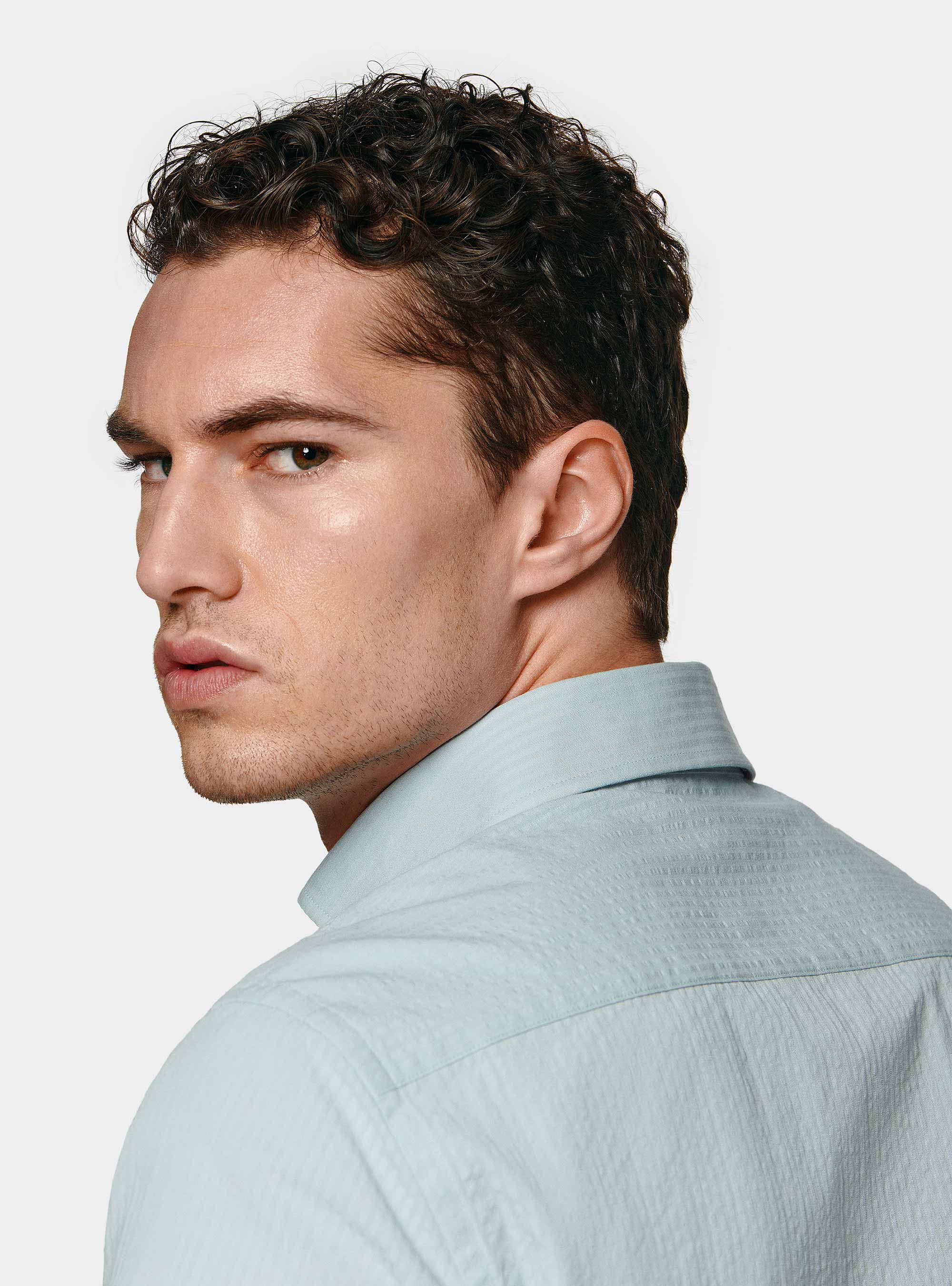 Pure cotton seersucker shirt, LIGHT BLUE