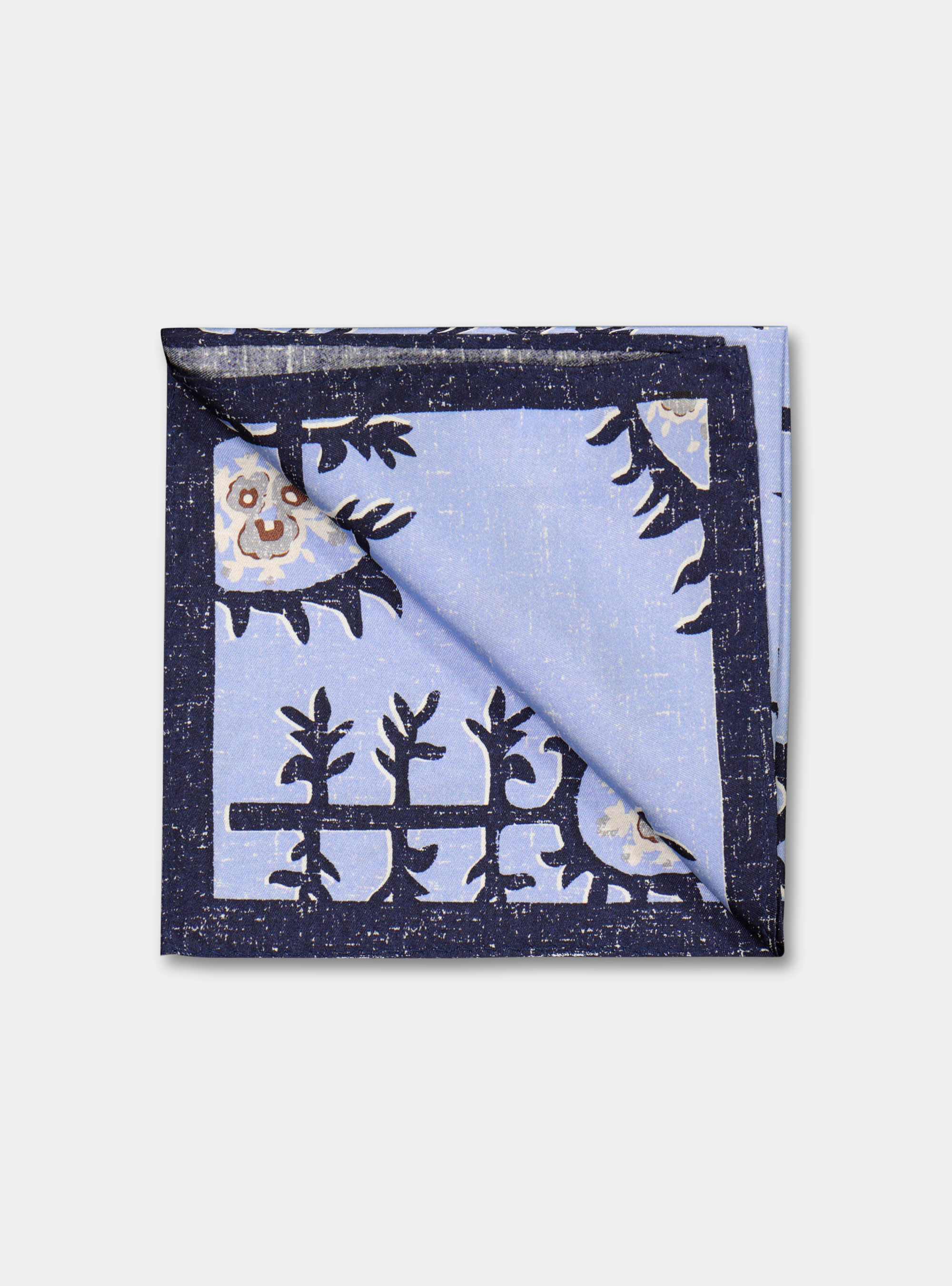 Pochette macro fantasia in seta stampata, AZZURRO