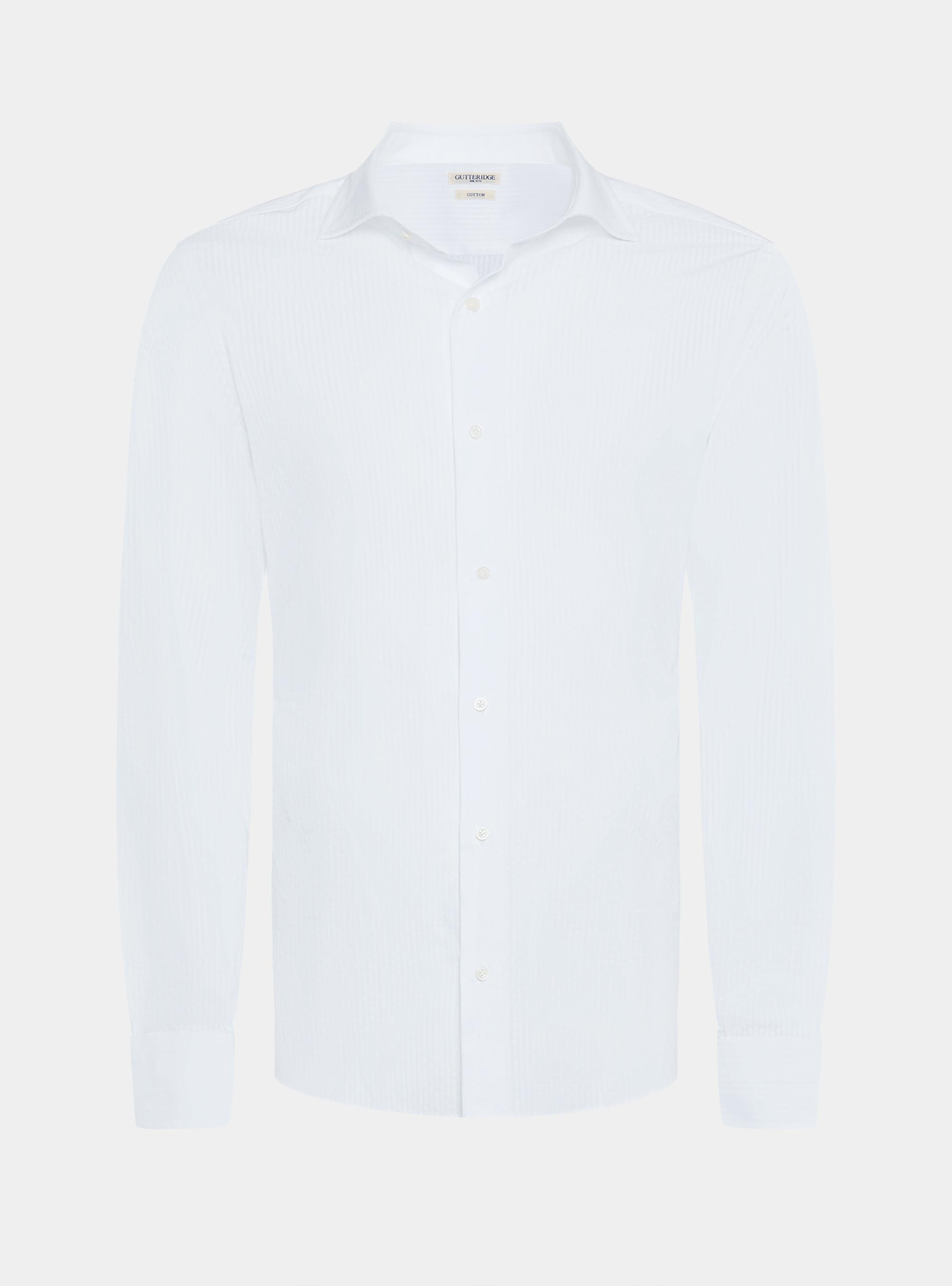 Camicia in puro cotone seersucker, BIANCO