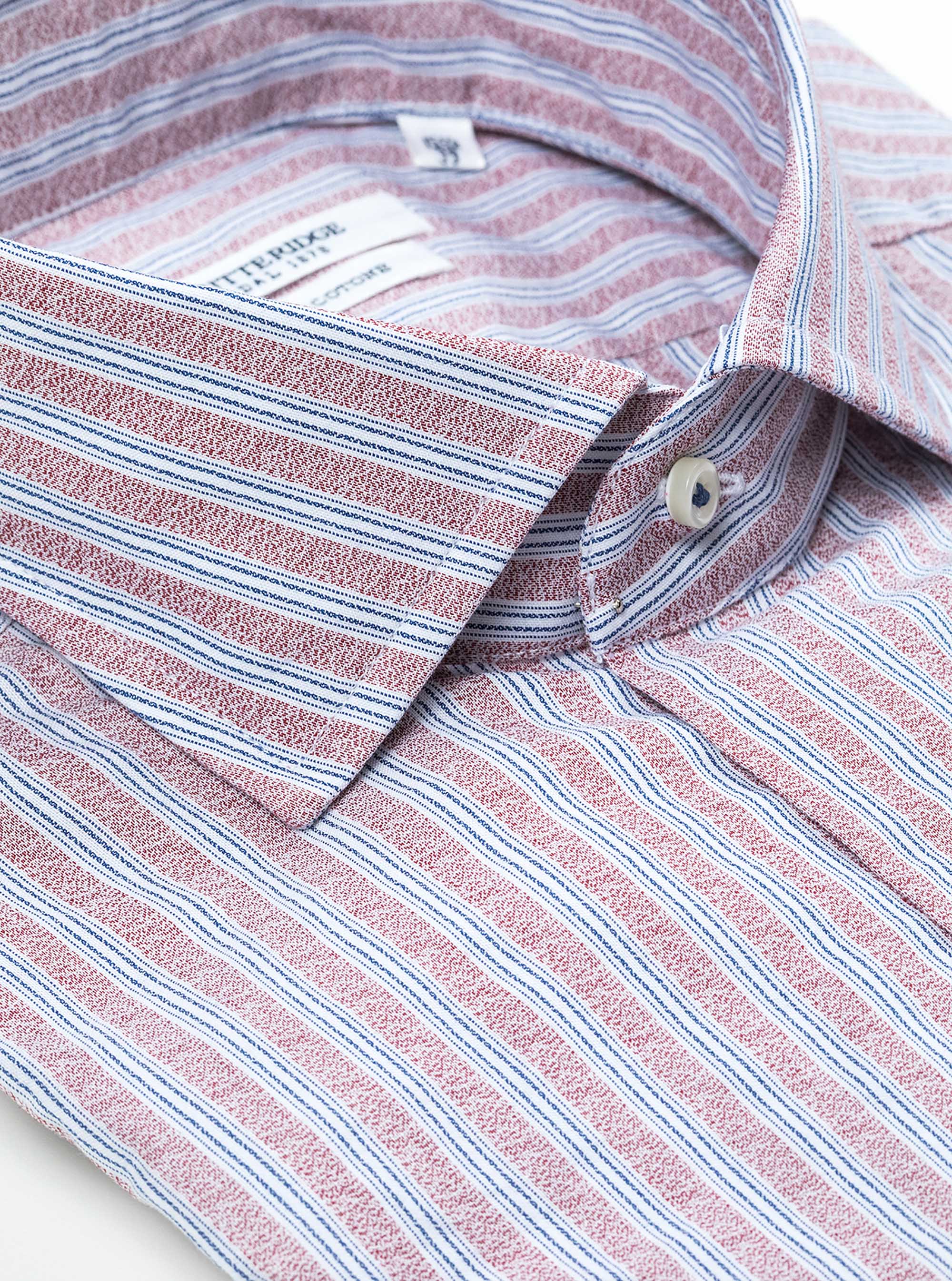 French collar shirt in 100% striped cotton, ROJO