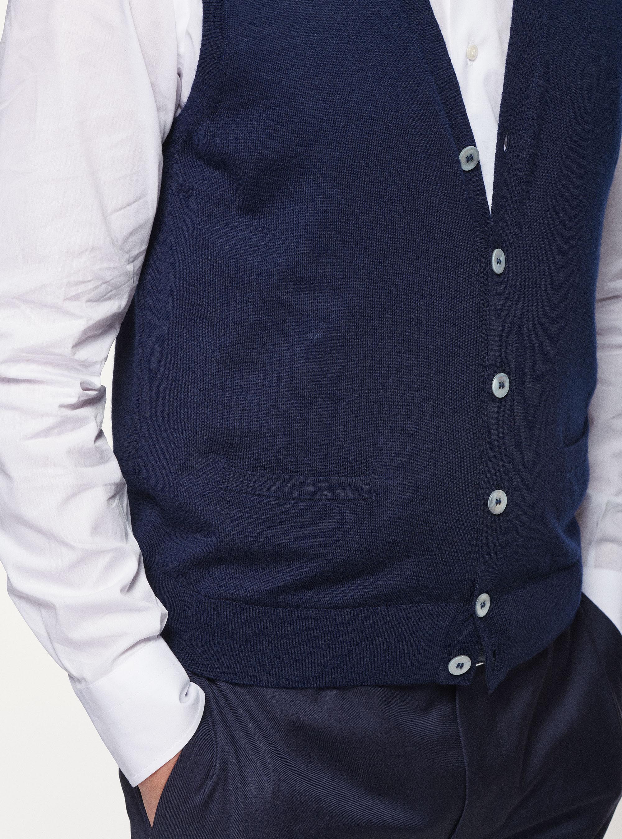 Gilet in maglia in pura lana merino, BLU NAVY