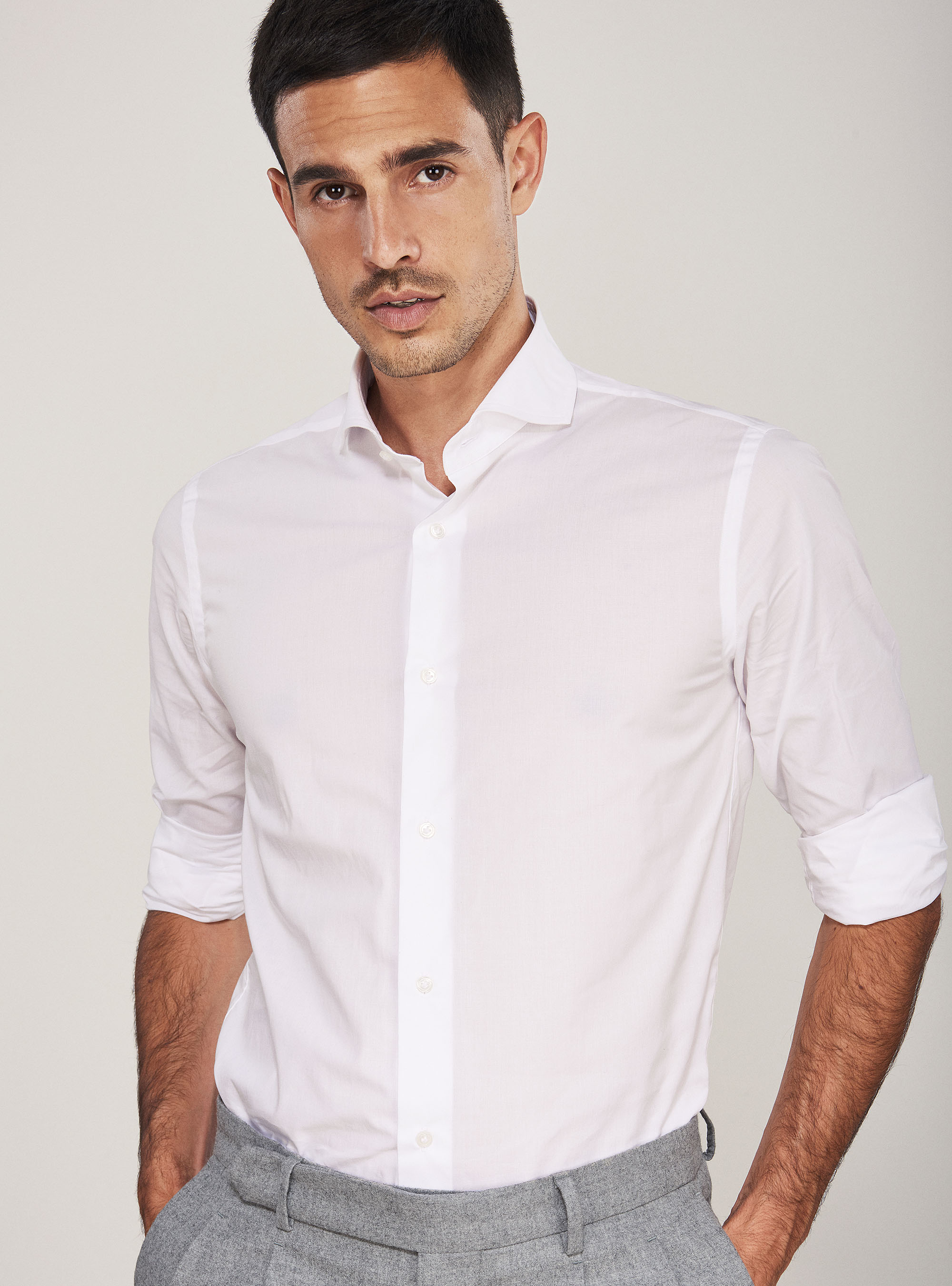 Super slim stretch poplin shirt, WHITE
