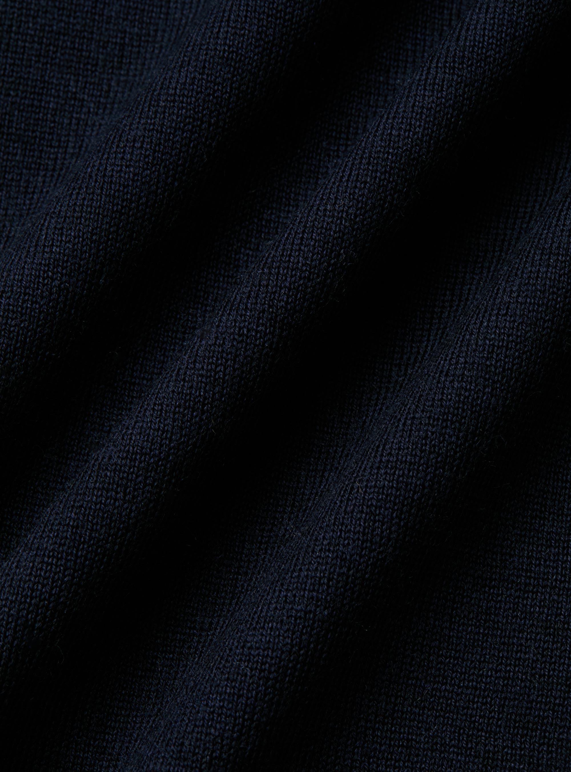 Polo collo senza bottoni in maglia lana merino, BLU NAVY