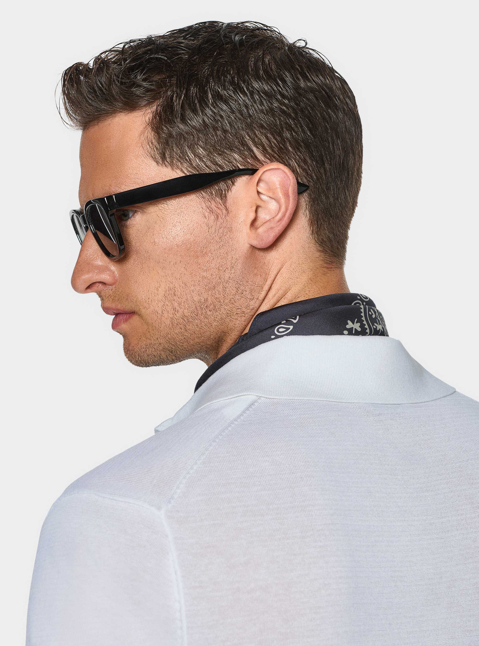 Polo camicia in maglia in cotone e seta, BIANCO