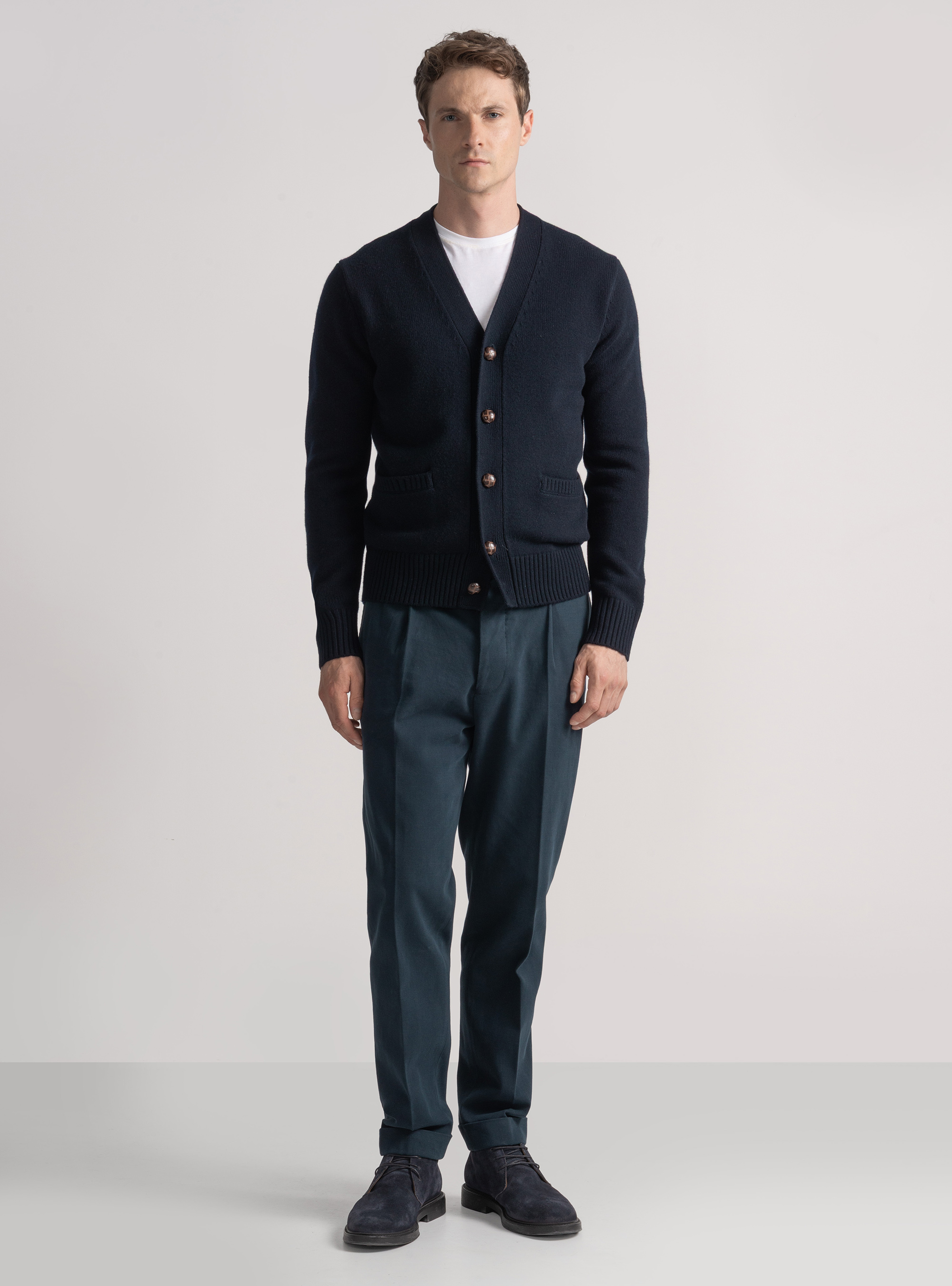 Cárdigan de lana y cachemira, AZUL MARINO