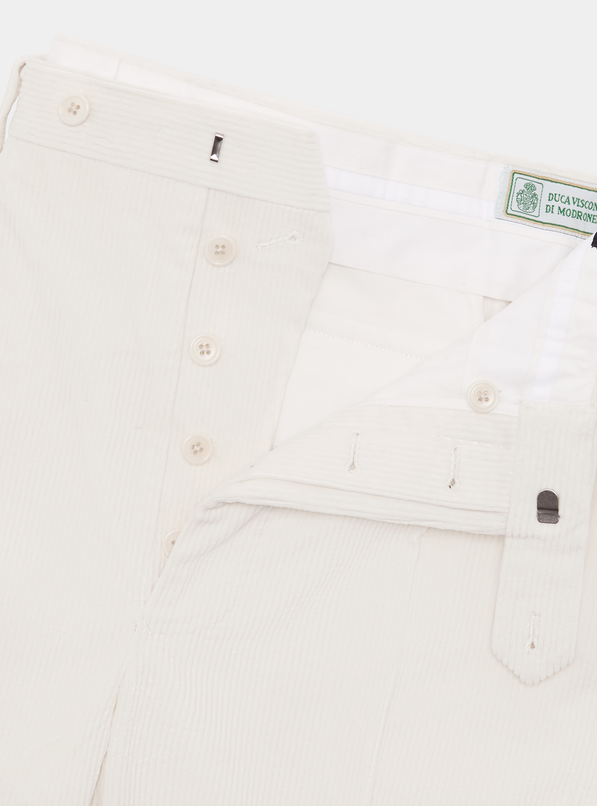 Pantaloni con pince in velluto stretch Duca Visconti di Modrone, BIANCO