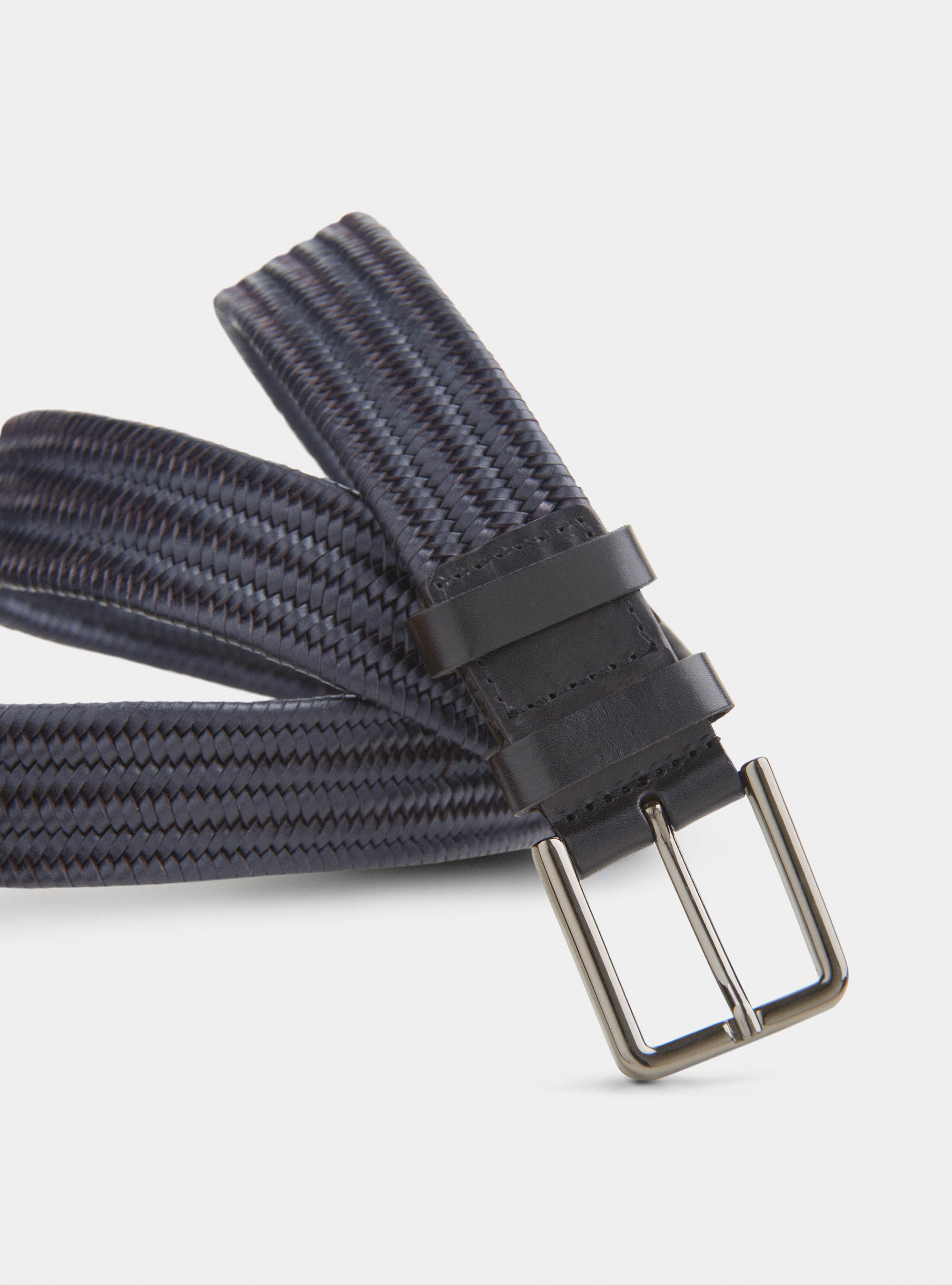 Cintura in pelle intrecciata stretch, BLU NAVY