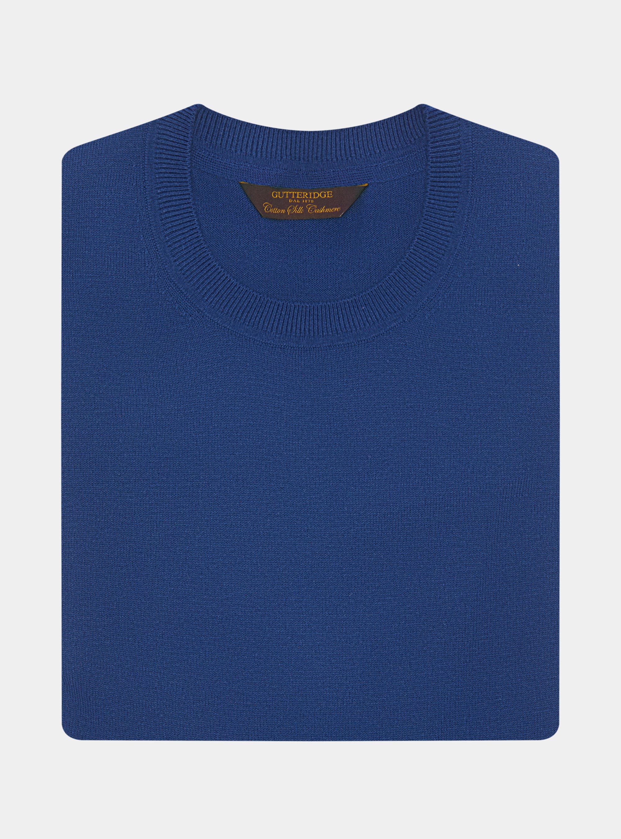 Tricot &agrave; col rond en coton soie et cachemire, BLEU ROYAL