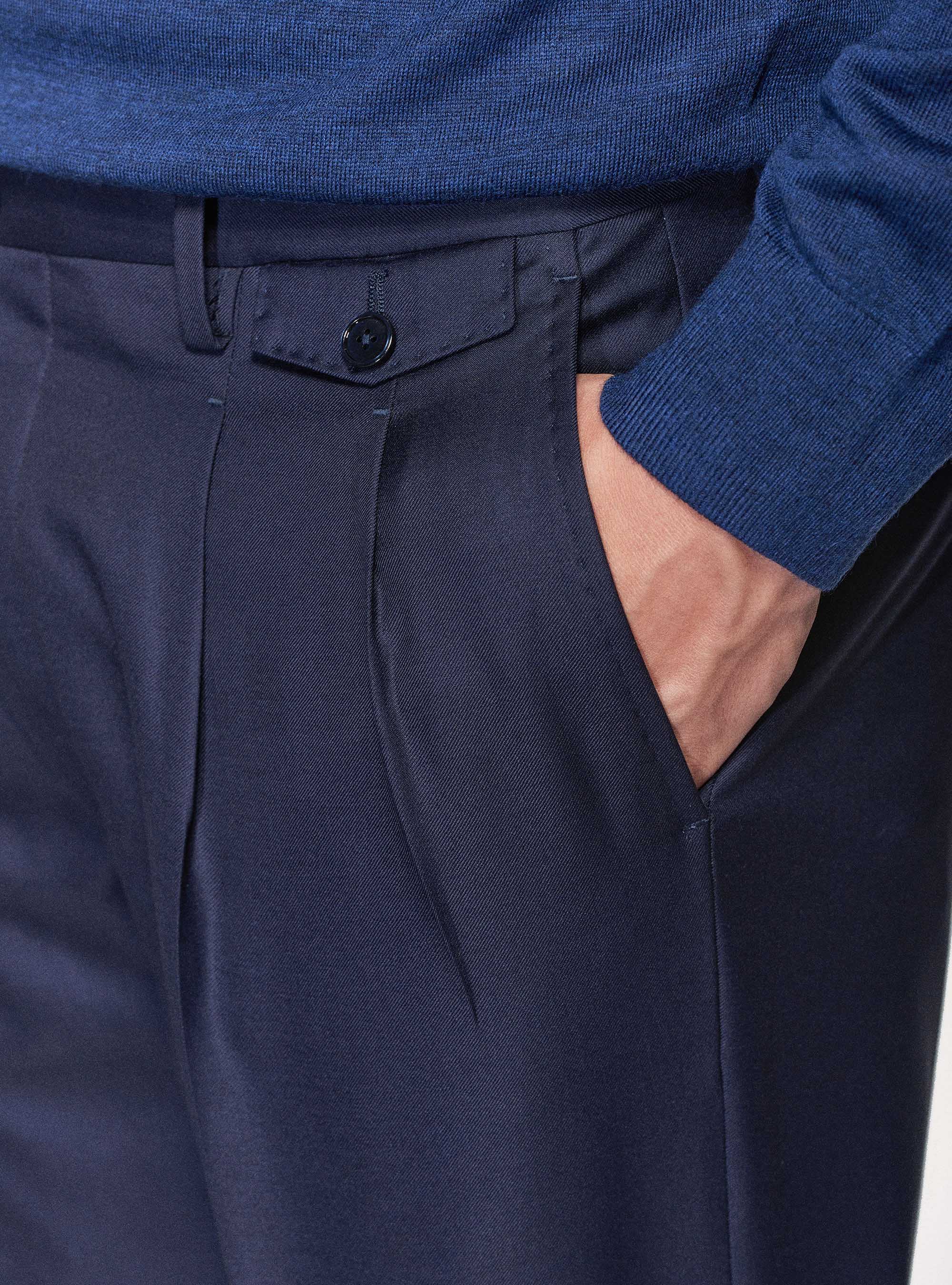 Pantaloni in pura lana superfine 110's Vitale Barberis Canonico, BLU NAVY