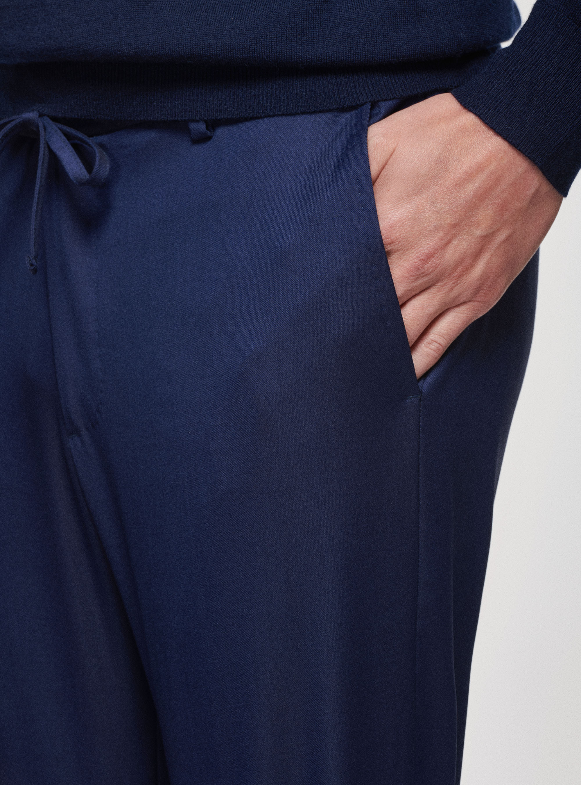 Pantaloni con coulisse in pura lana, BASALTO