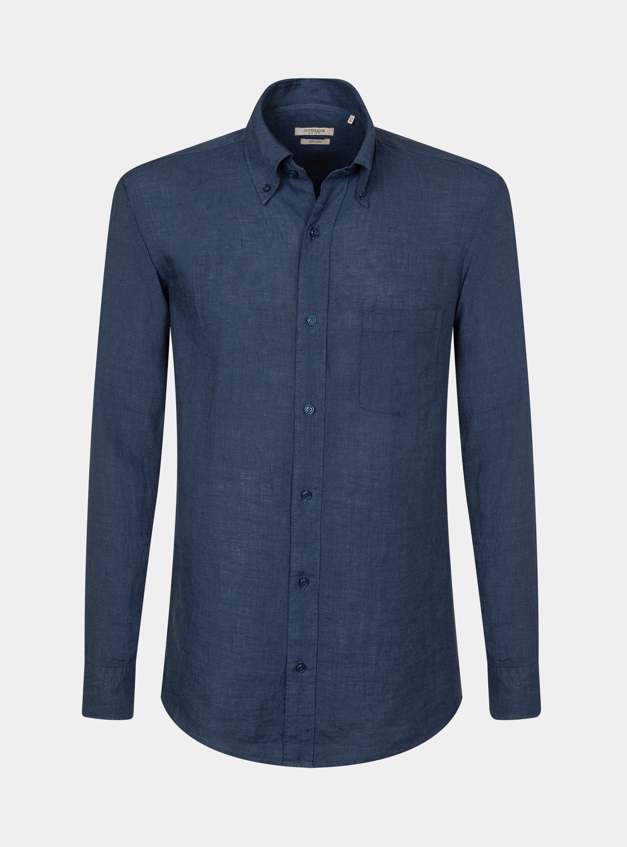 Hemd mit Button-down-Kragen aus reinem Leinen, NAVY 0218C