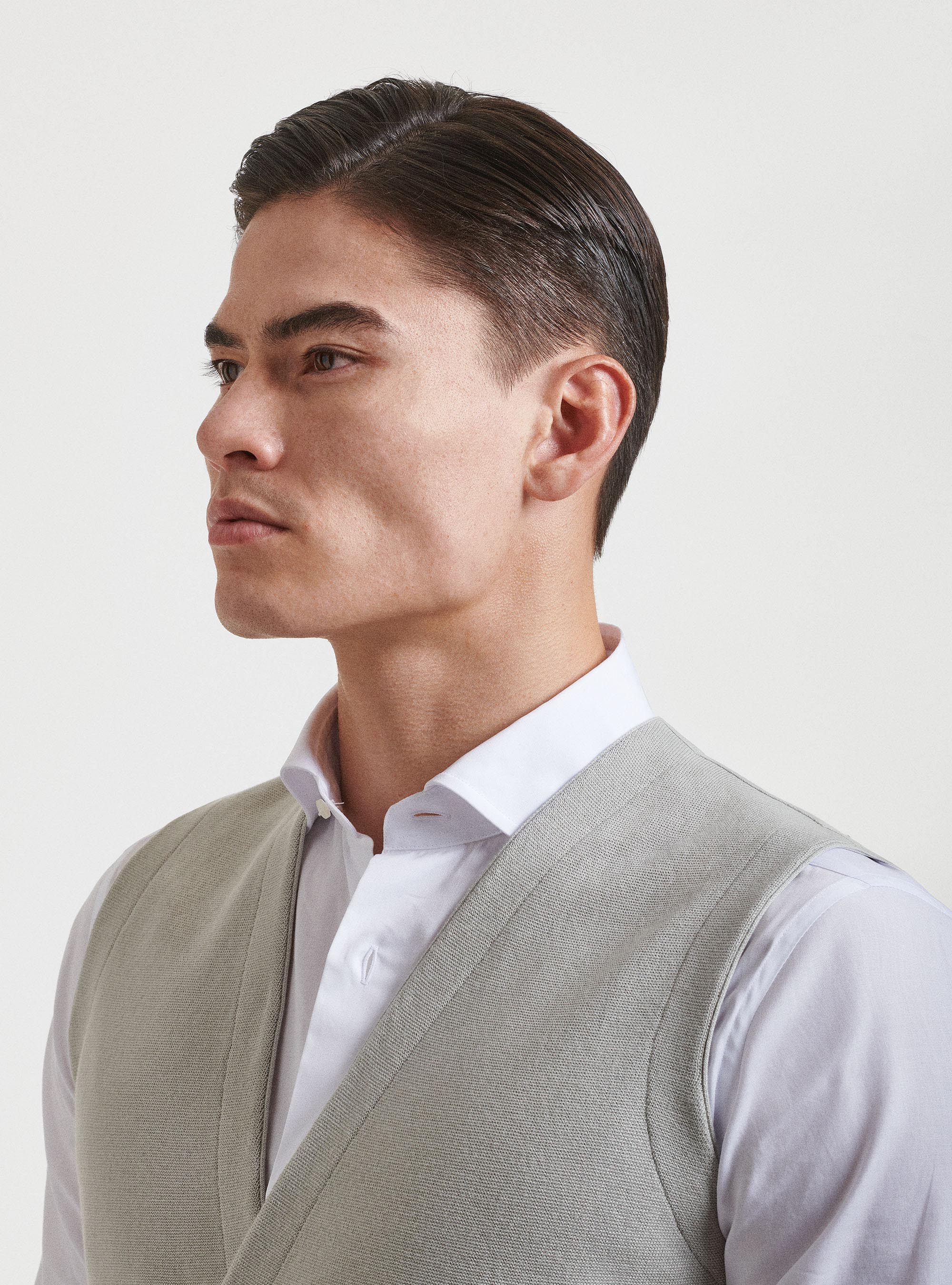 Zweireihige Strickweste aus reiner Baumwolle, GRIGIO CHIARO MEL 0150C