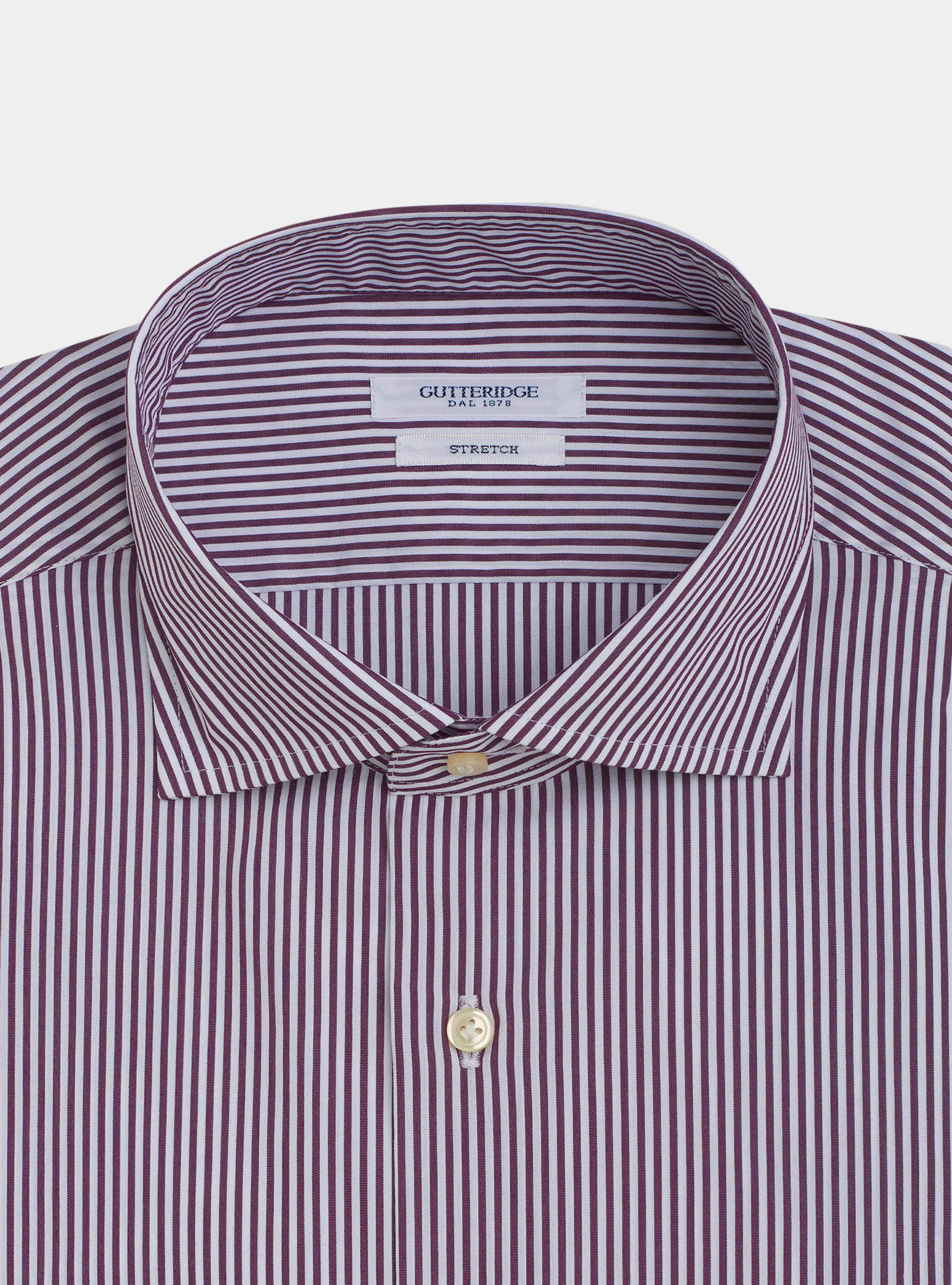 Chemise col fran&ccedil;ais semi-ouvert en popeline de coton stretch &agrave; rayures, VIOLET CLAIR