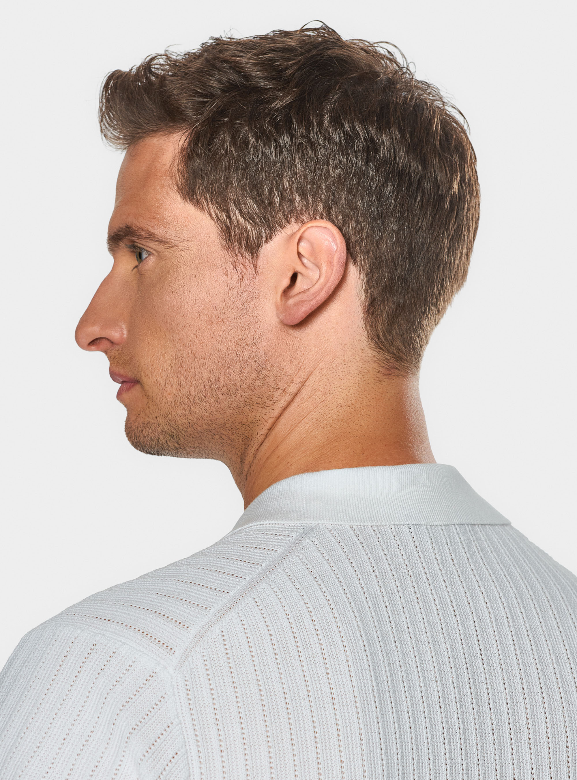 Polo in maglia traforata senza bottoni in cotone extrafine, BIANCO