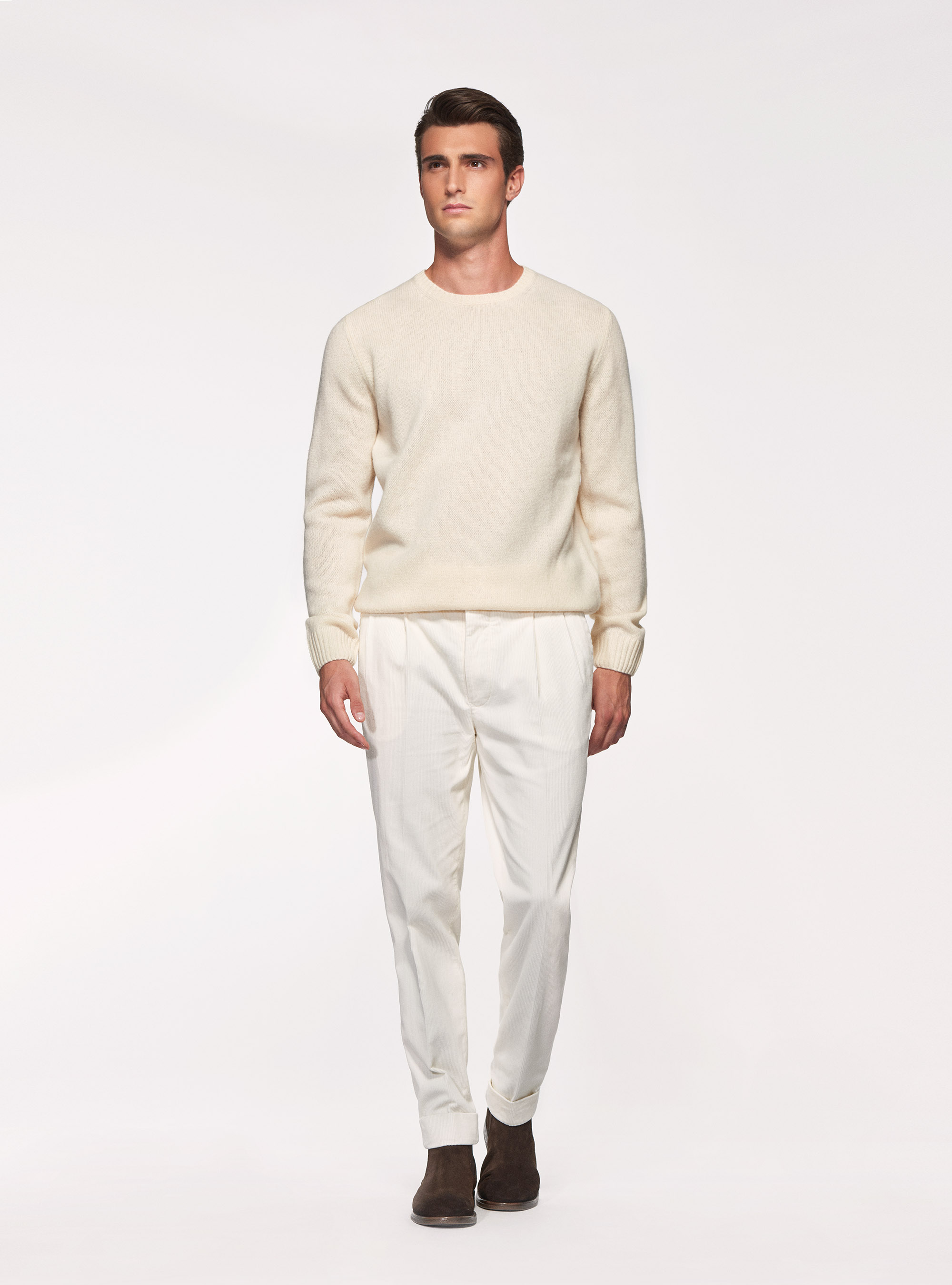 Maglia girocollo in pura lana shetland, BIANCO