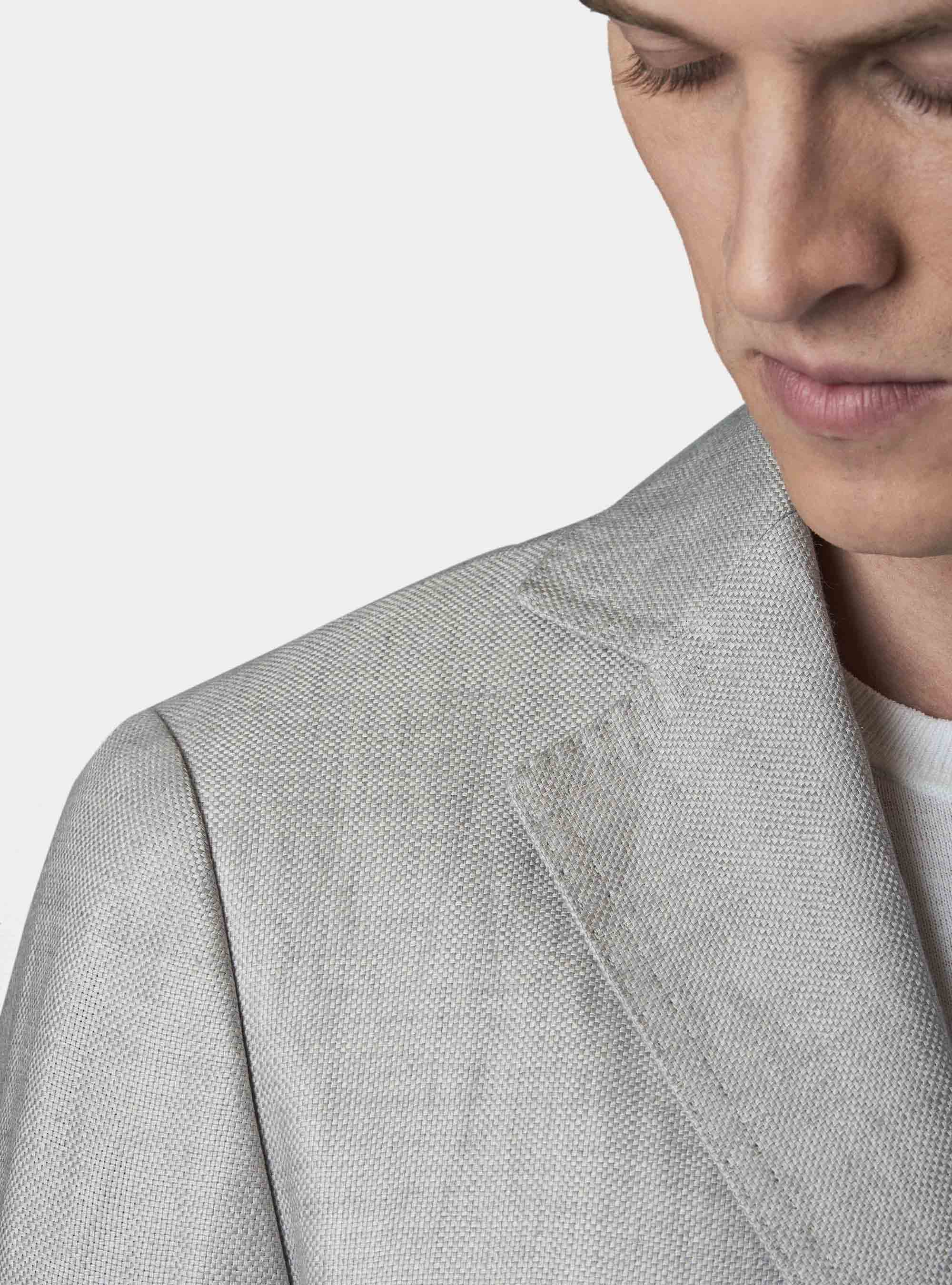 Giacca slim fit in hopsack di puro lino, GRIGIO CHIARO
