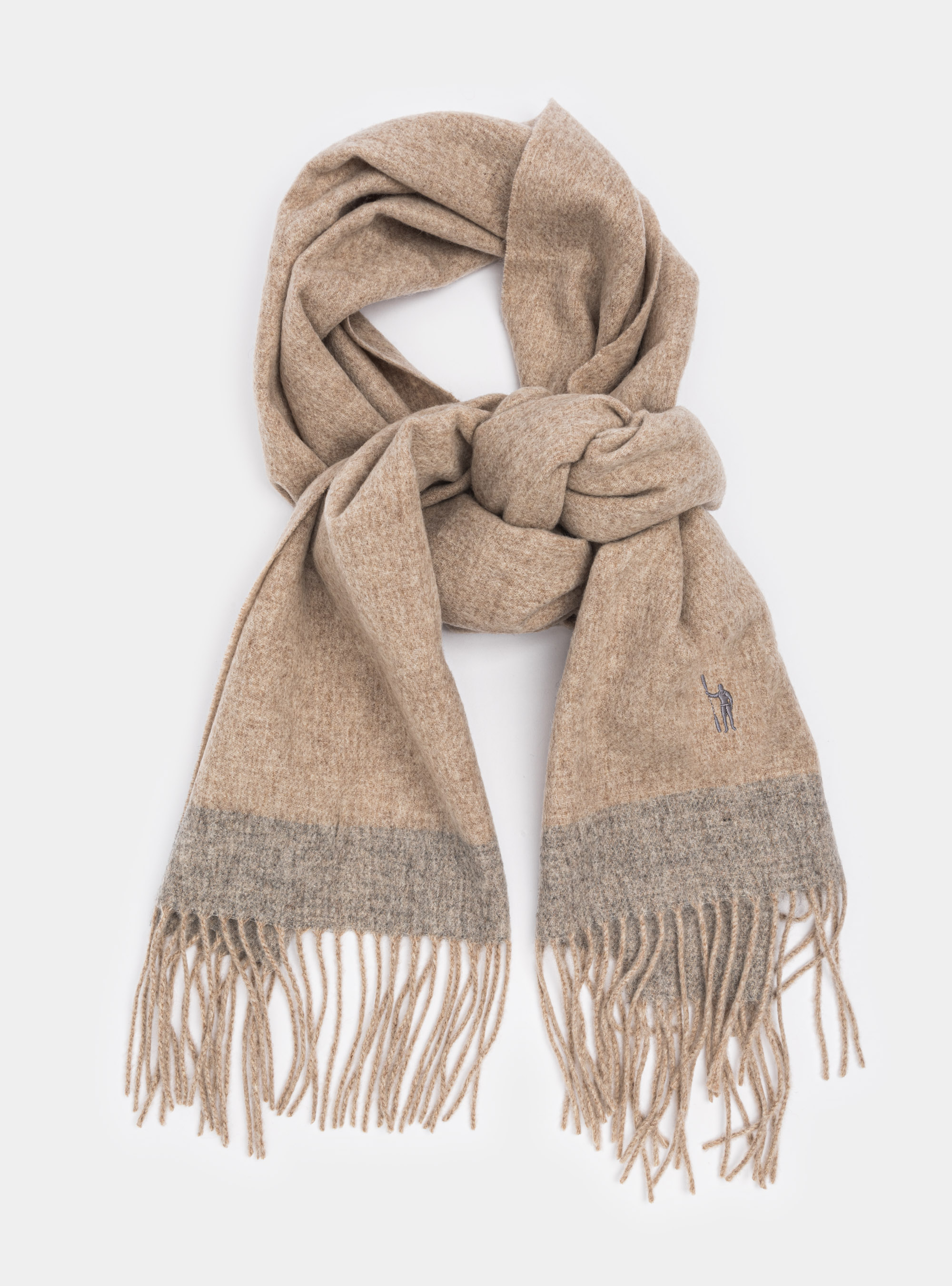 Sciarpa in lana cashmere con bordino a contrasto, PANNA