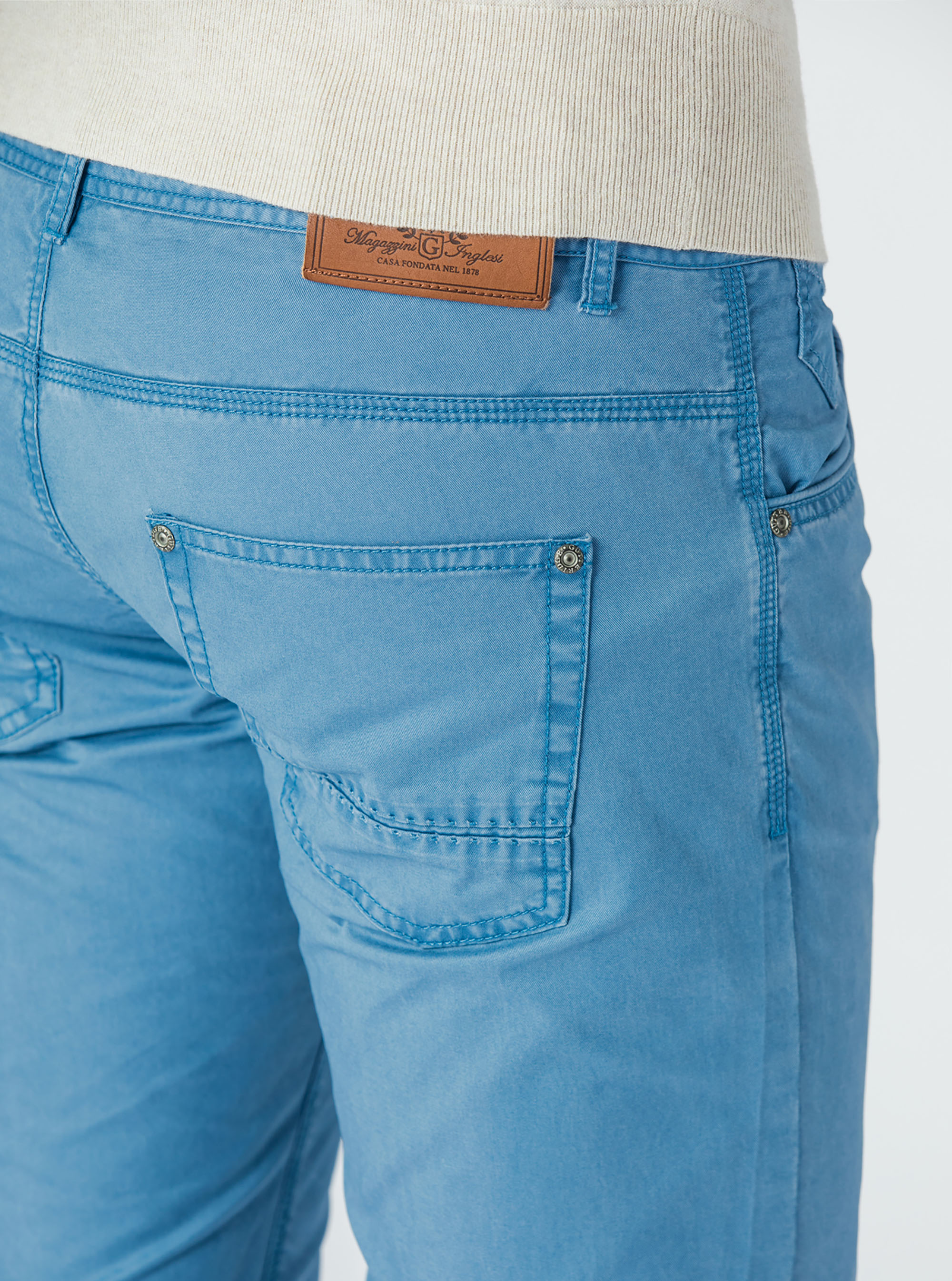 Pantaloni 5 tasche gabardina leggera, AZZURRO 0276C